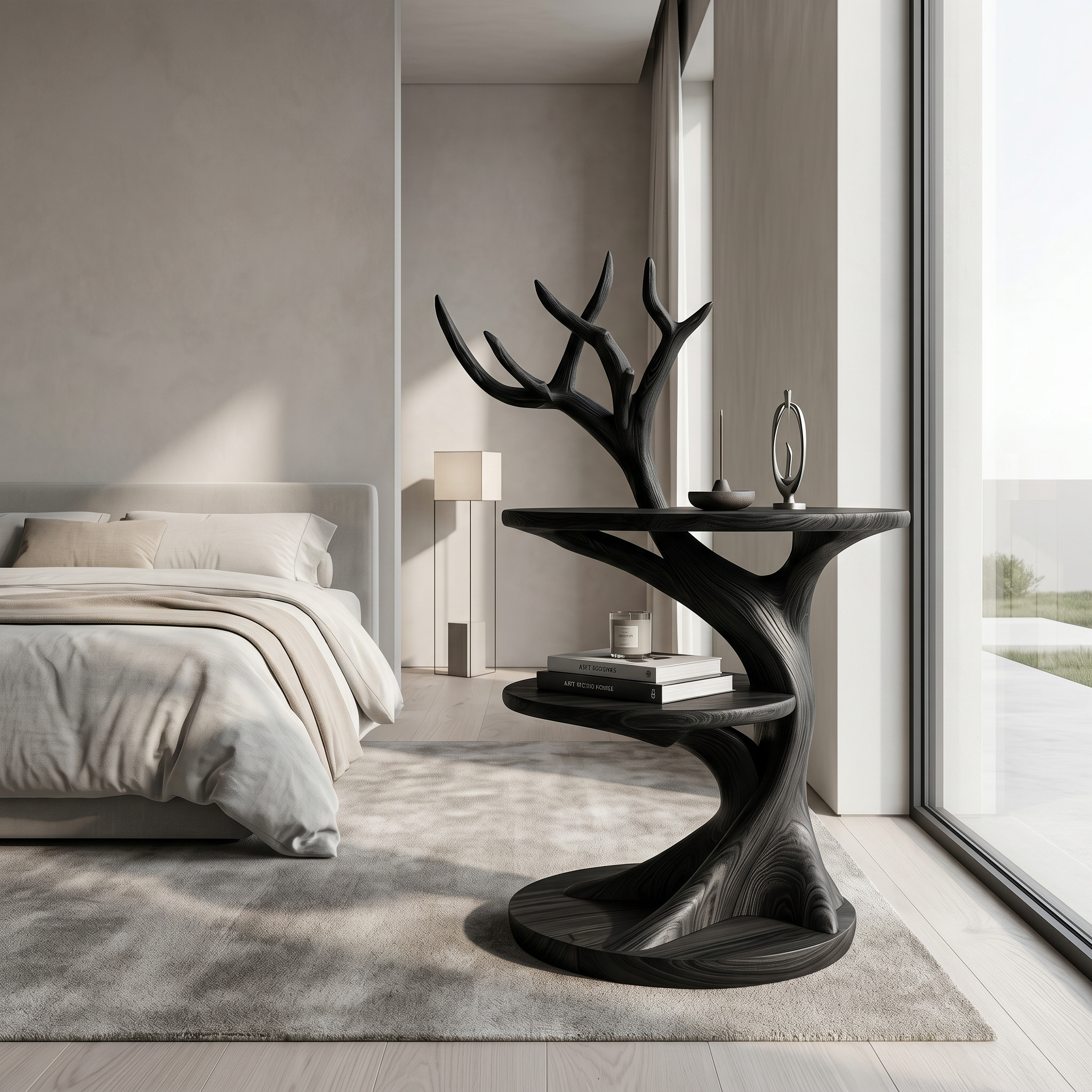 Organic Bedside Table With Sculptural Tree Branch Form For Bedroom And Reading Nook SINLSABT269