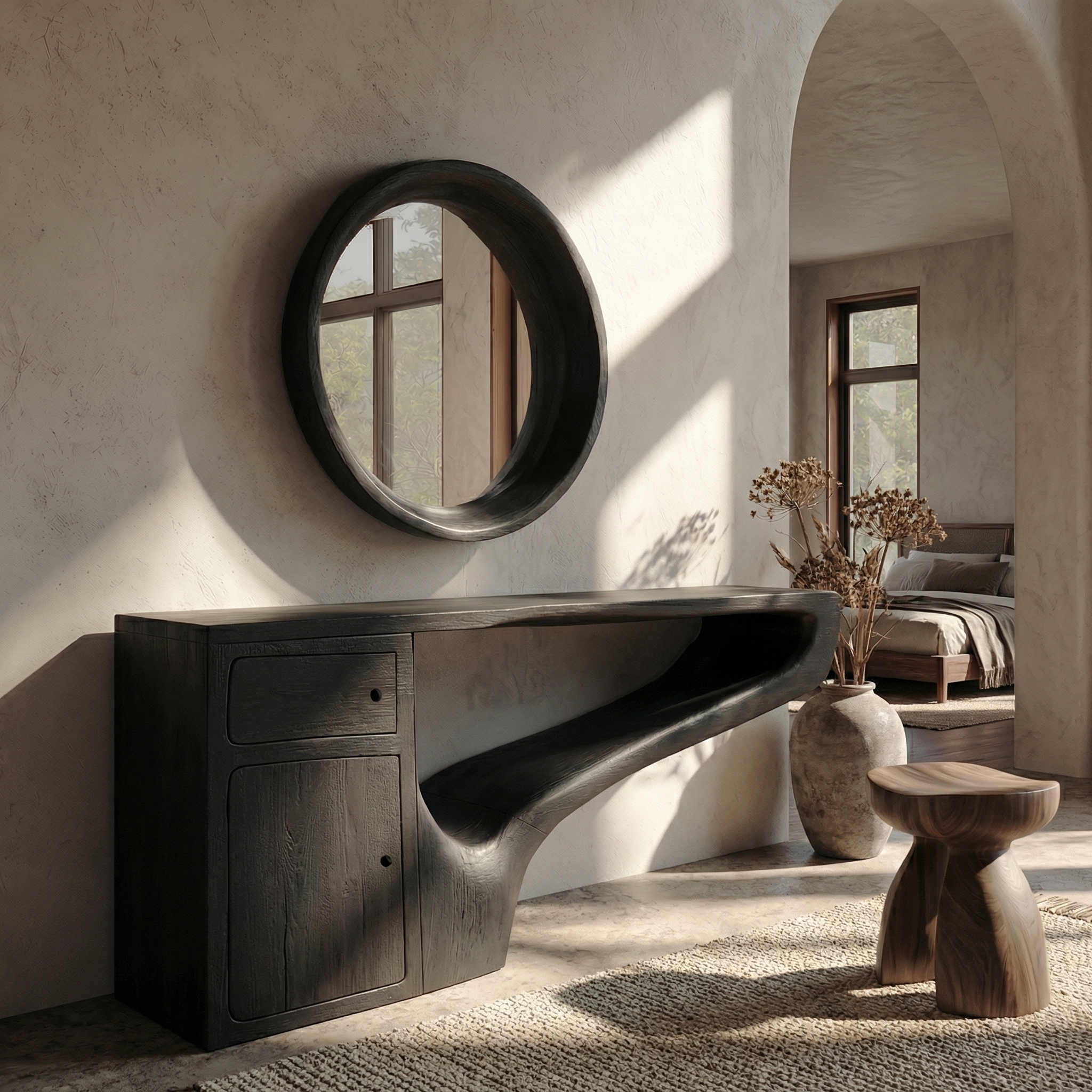 Modern Asymmetrical Dressing Table Solid Wood Integrated Storage Design Bedroom SINLSABDT060