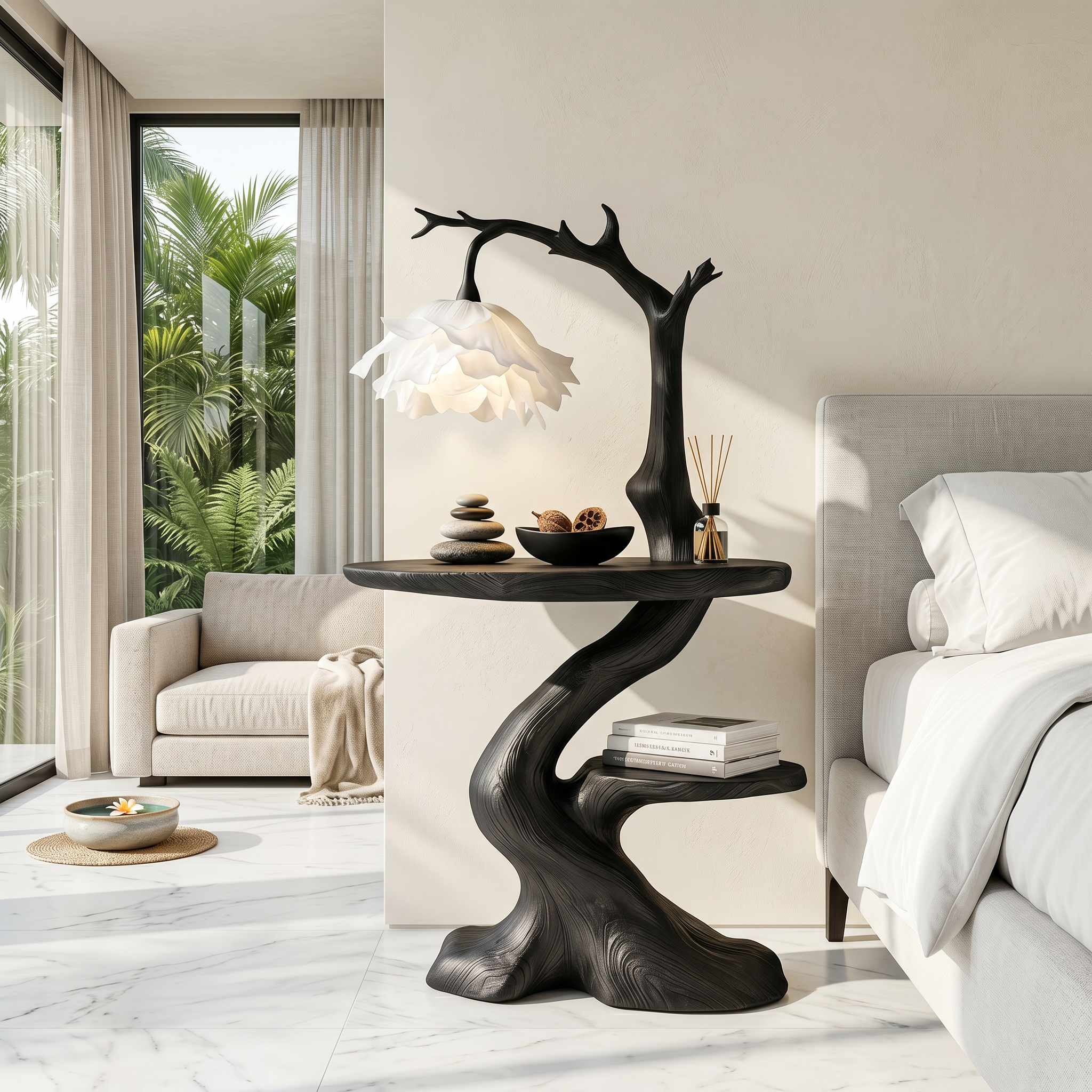 Modern End Table With Tree Branch Lamp Design For Bedroom And Living Room SINLSABT274