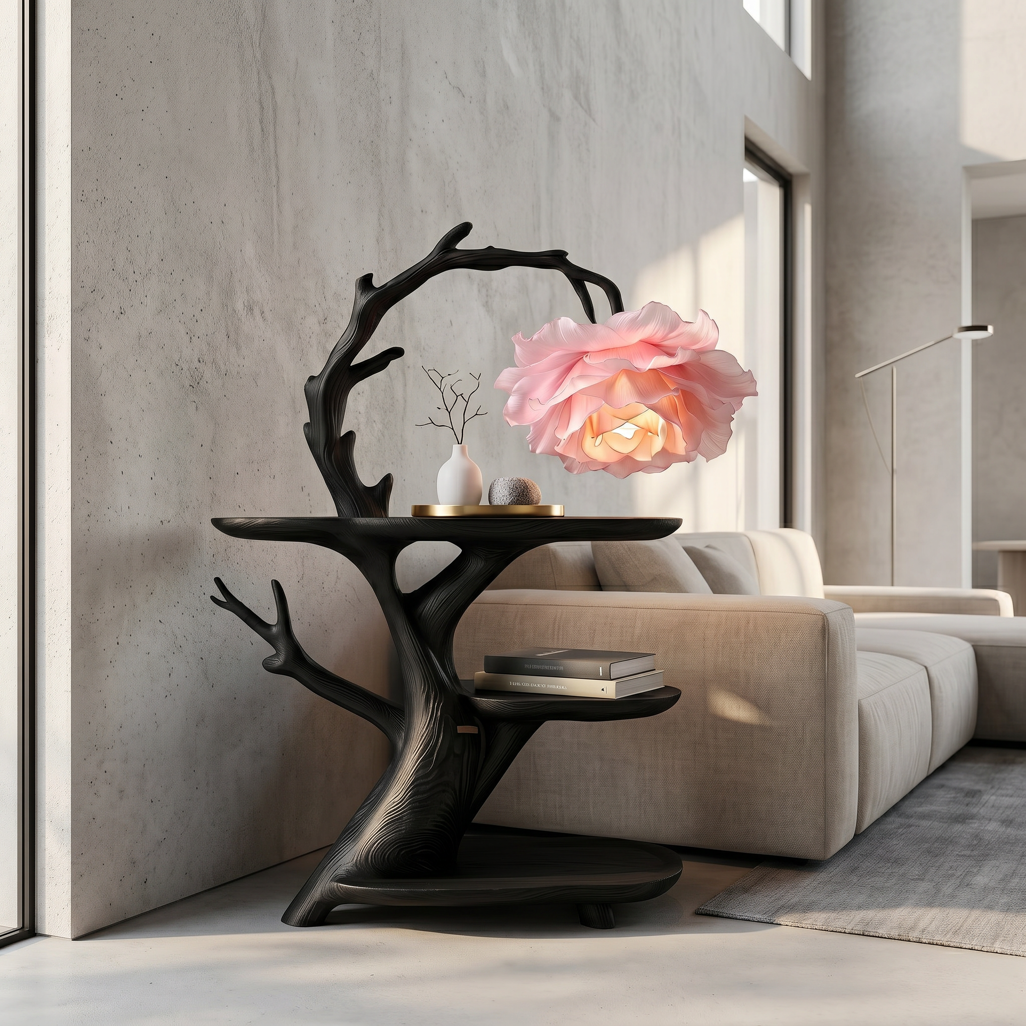 Contemporary Side Table With Floral Accent Lamp For Bedroom And Lounge SINLSABT275