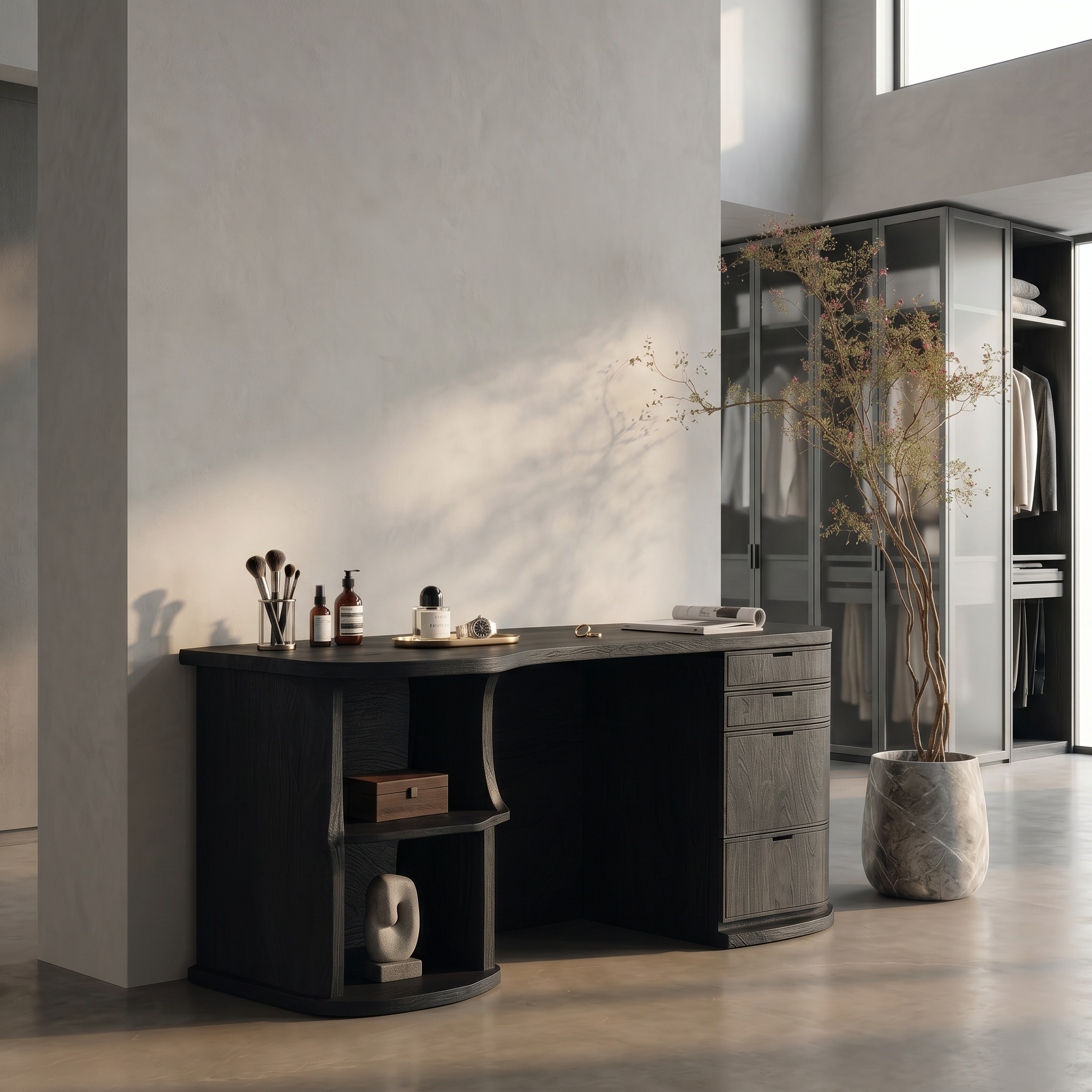 Rustic Vanity Desk With Built In Storage Cabinet For Bedroom SINLSABDT077