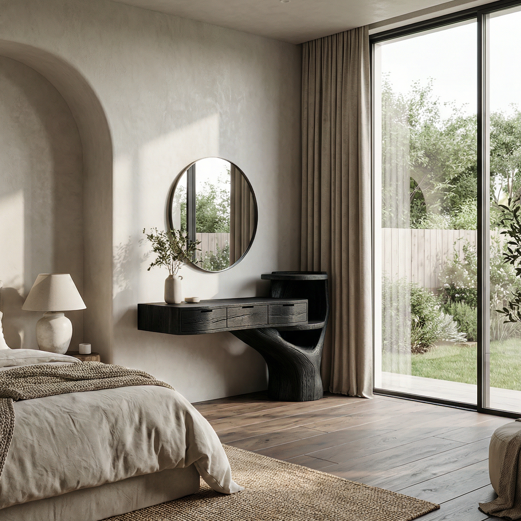 Organic Tree Base Floating Dressing Table With Drawers Makeup Vanity Desk For Bedroom SINLSABDT069