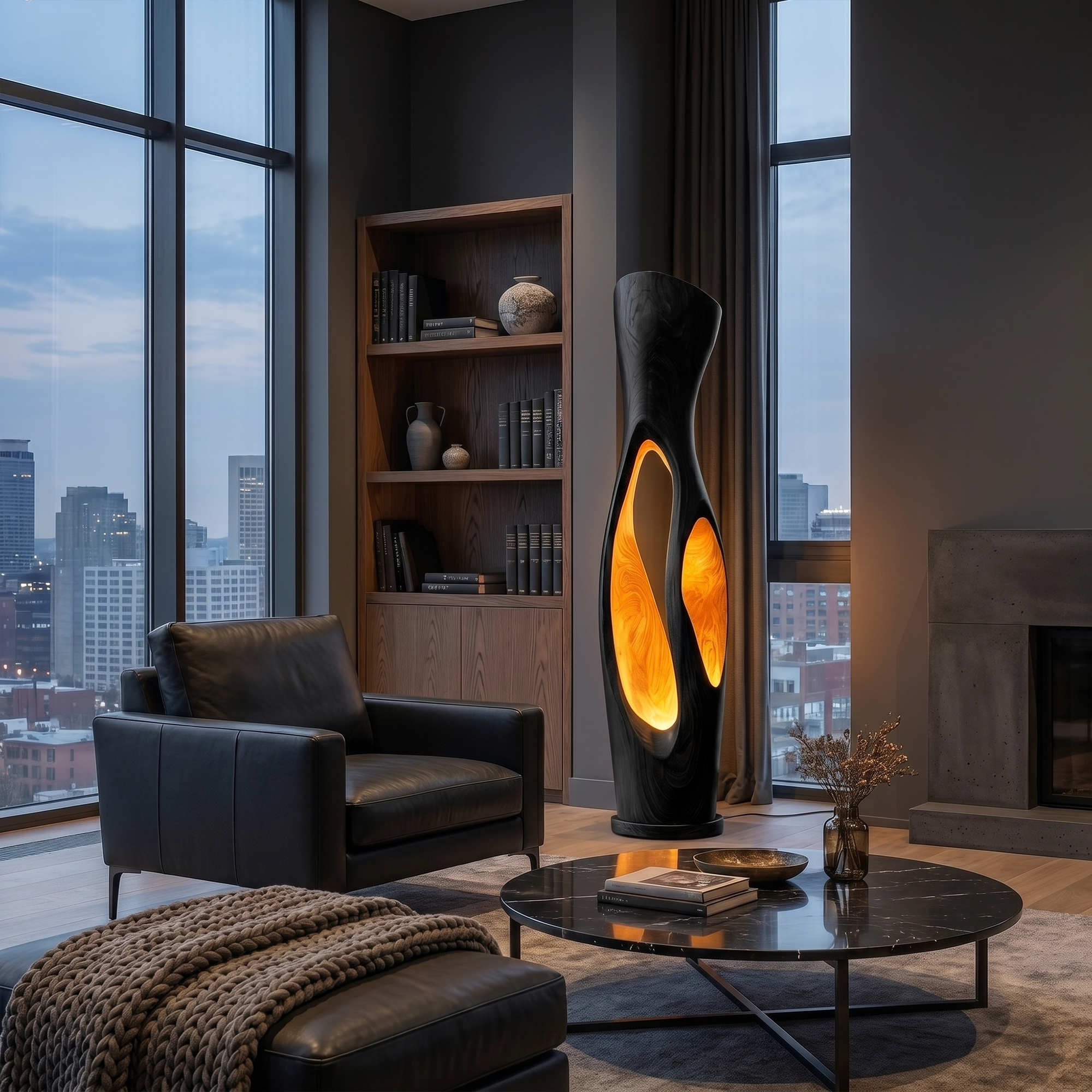 Modern Organic Floor Lamp With Illuminated Hollow Wood Design For Living Room SINLKIFLP102