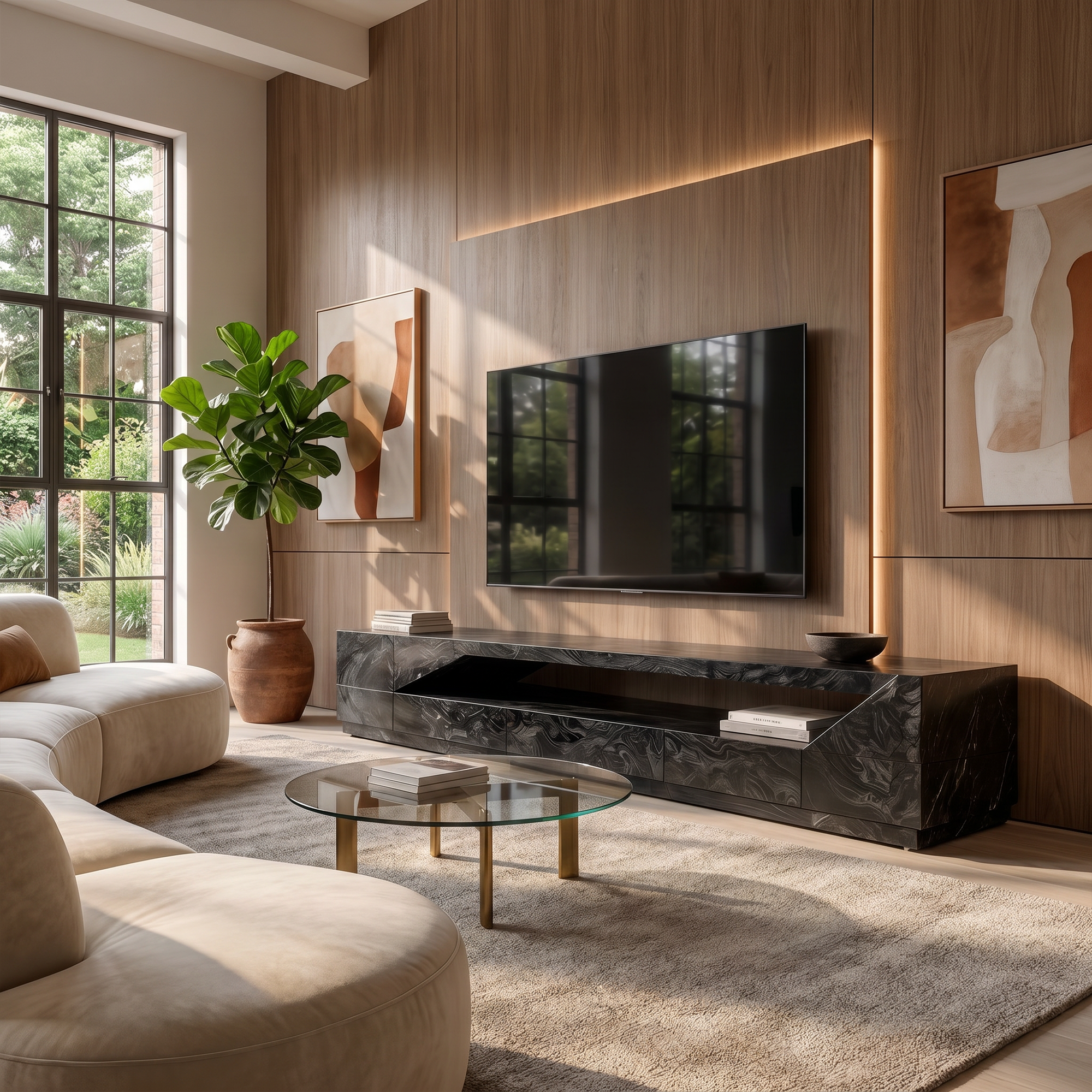 Minimal TV Console With Natural Wood Grain Design For Living Room SINLKITC057