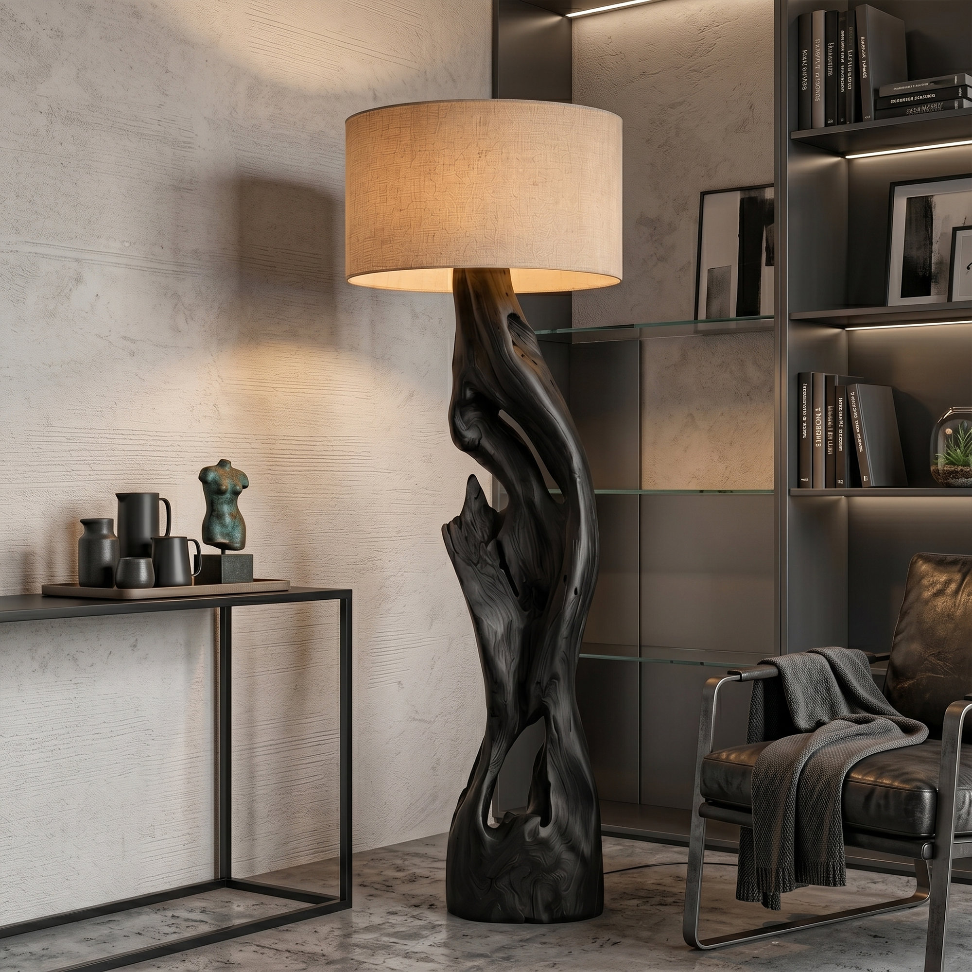 Sculptural Floor Lamp With Solid Wood Open Form Design For Living Room SINLKIFLP089