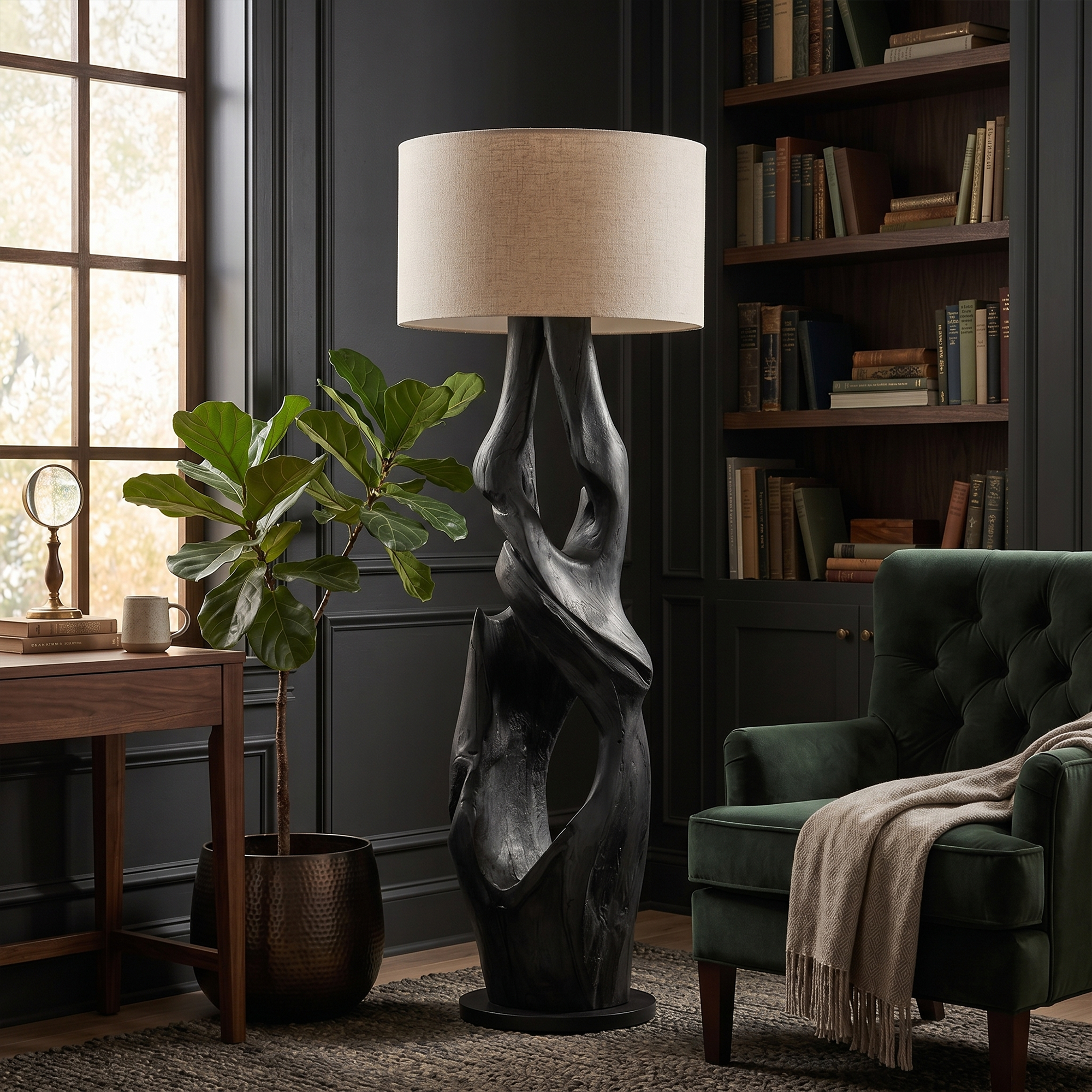 Contemporary Organic Floor Lamp With Artistic Hollow Wood Structure For Living Room SINLKIFLP092