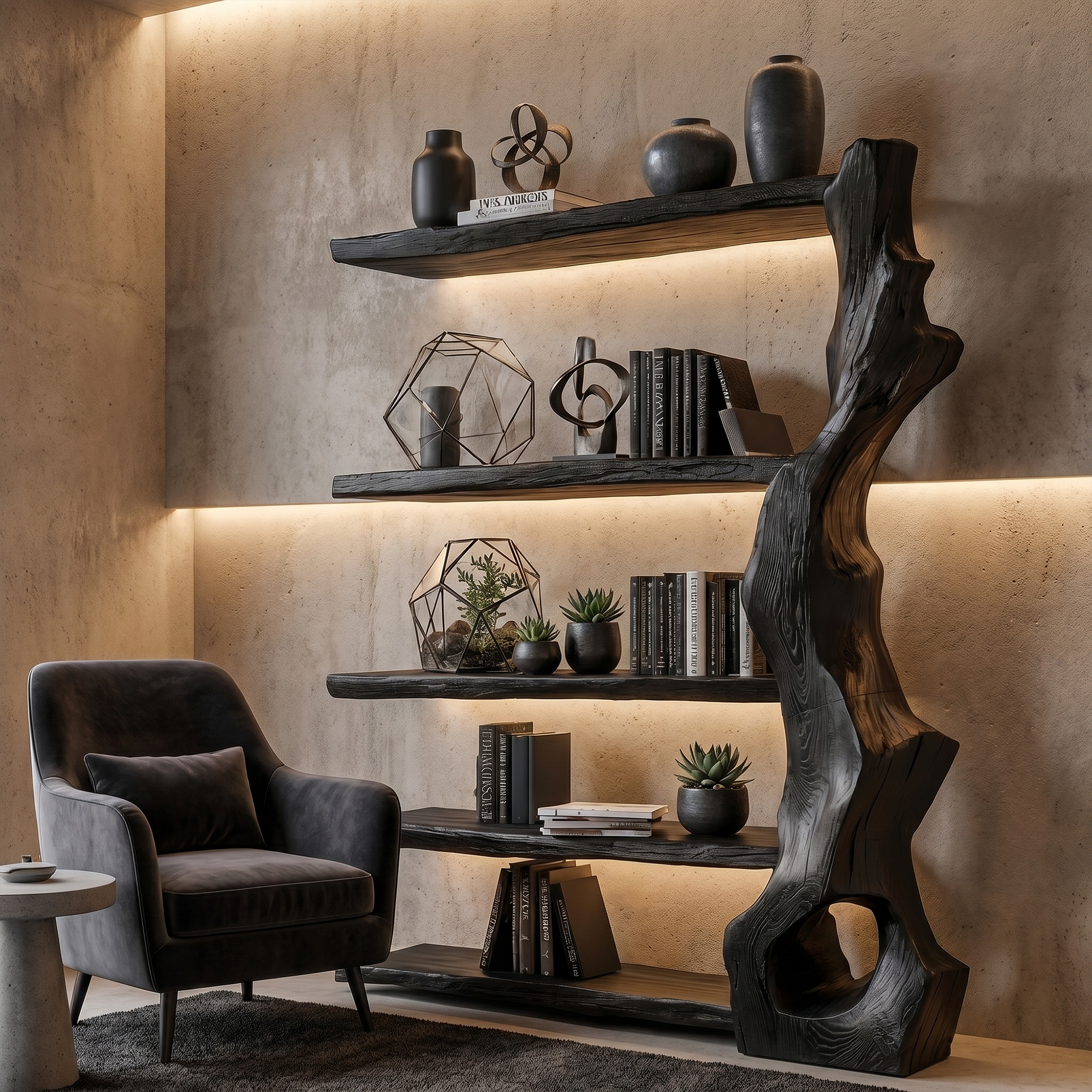 Rustic Tree Bookshelf With Handcrafted Branch Base And Open Shelves SINLKITB739