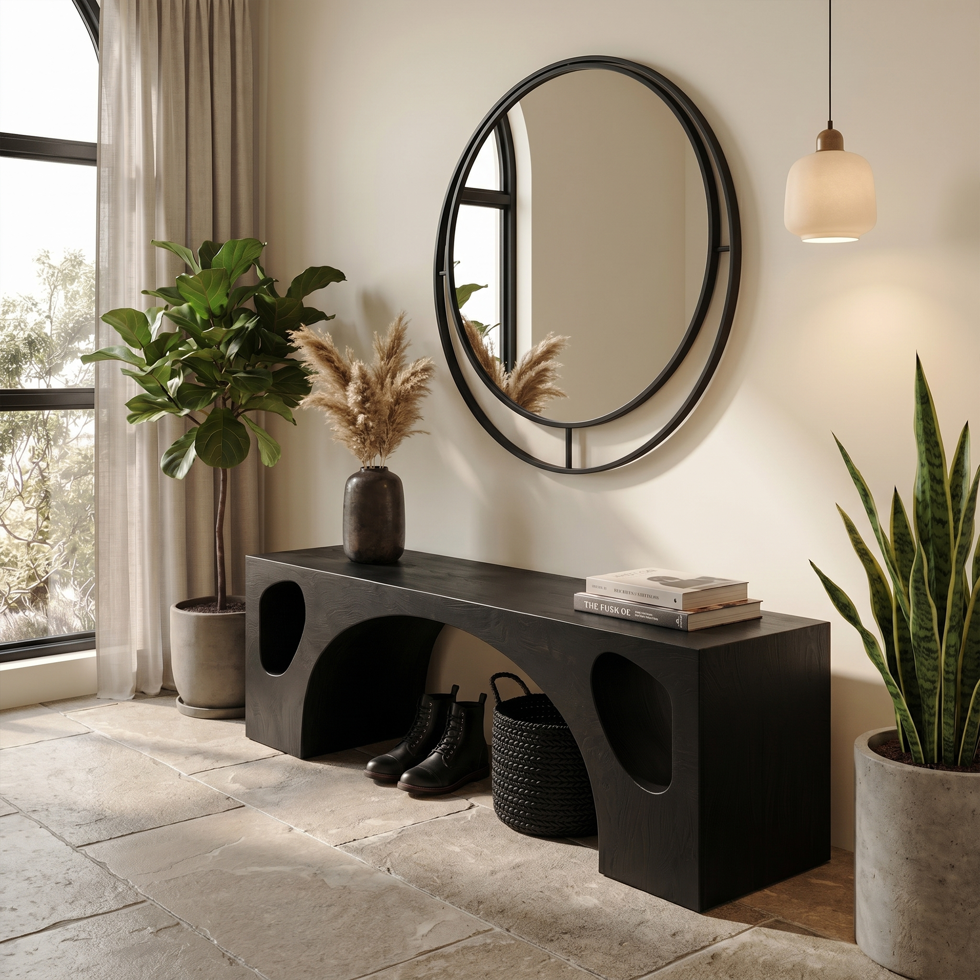 Modern Organic Bench With Sculptural Arch Base For Entryway SINLKIRS111
