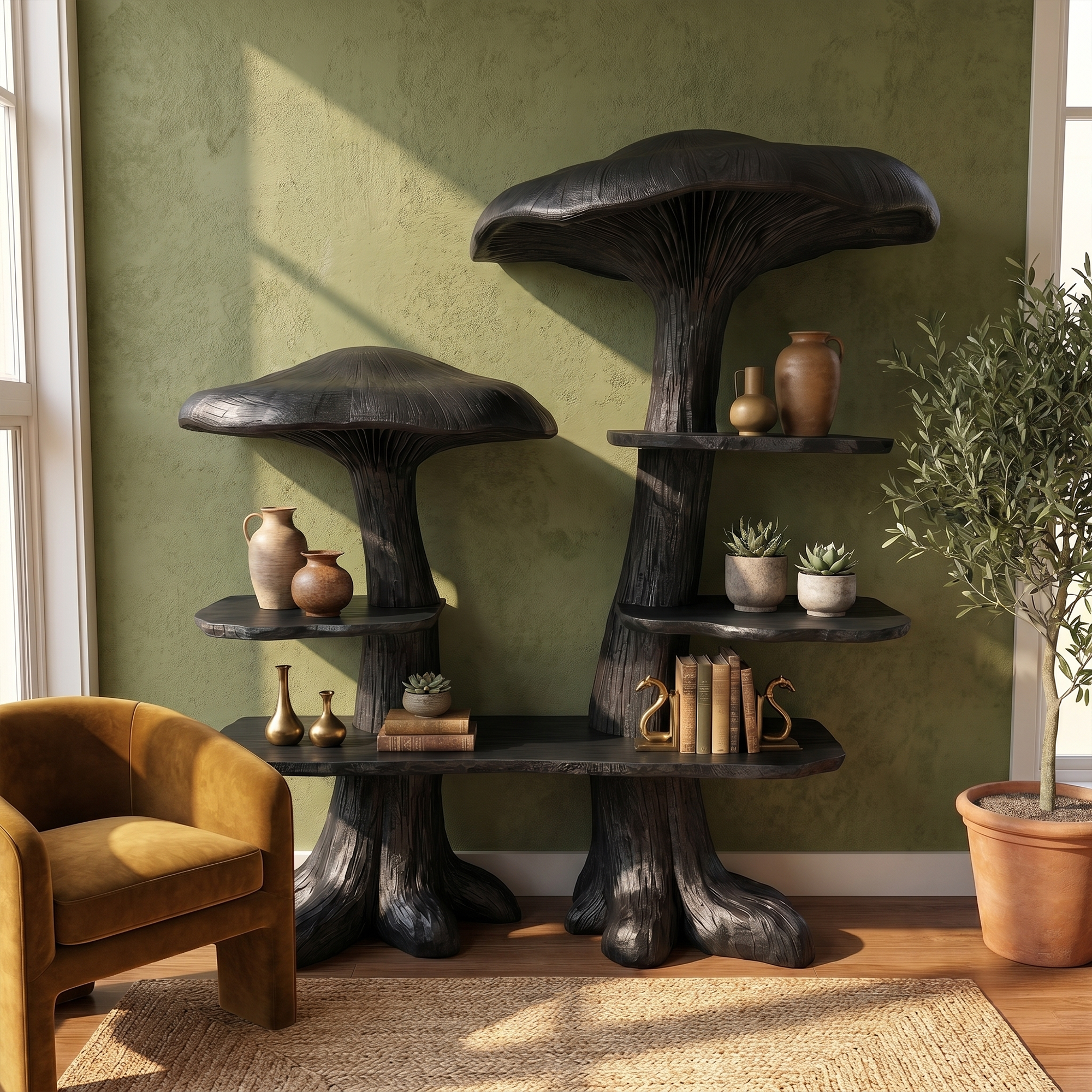 Nature Inspired Mushroom Bookshelf With Open Display Storage For Living Room SINLKITB743