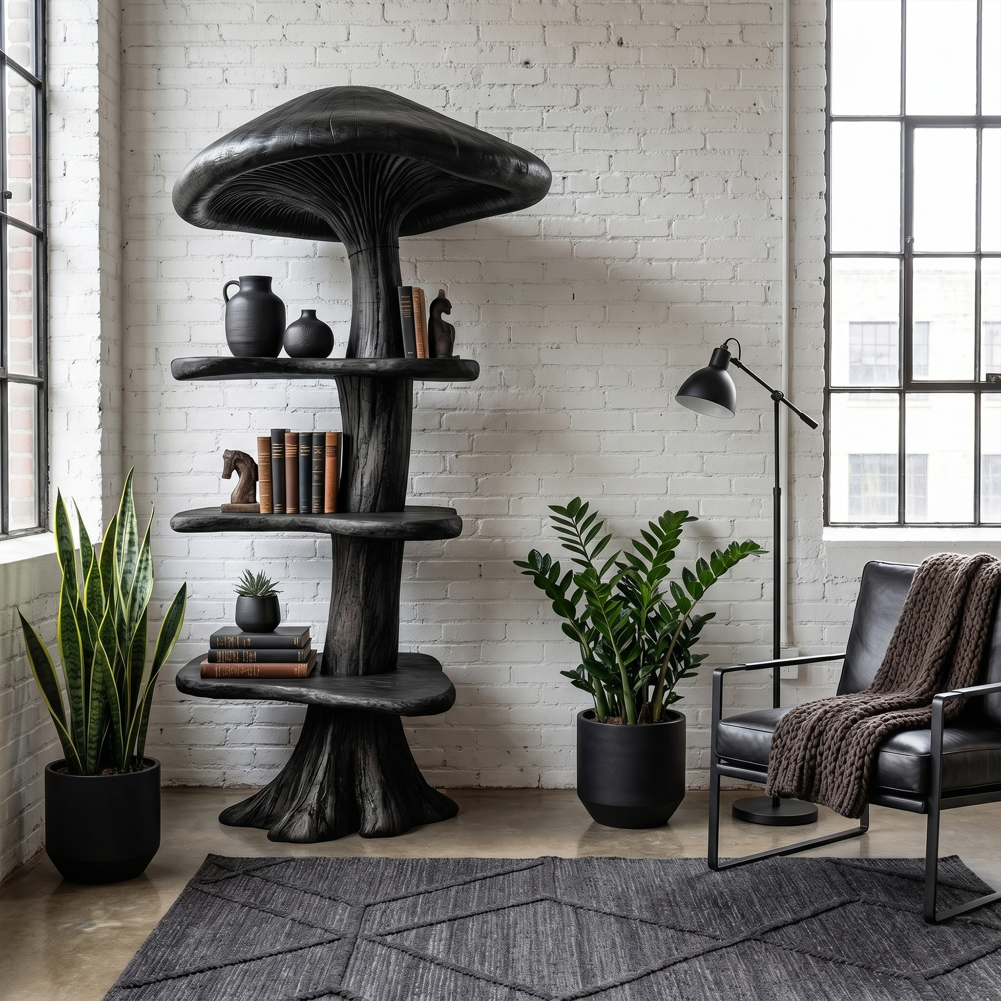 Organic Mushroom Bookshelf With Handcrafted Solid Wood Shelves For Living Room SINLKITB745