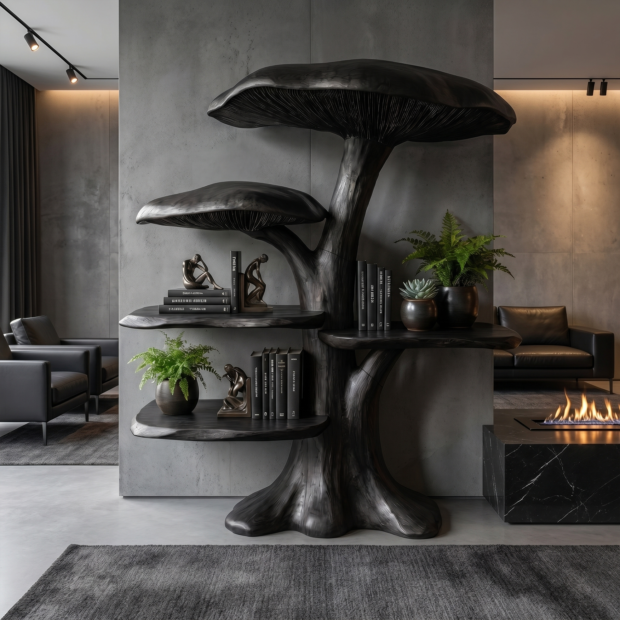 Organic Mushroom Shelf With Sculptural Solid Wood Form For Living Room SINLKITB747