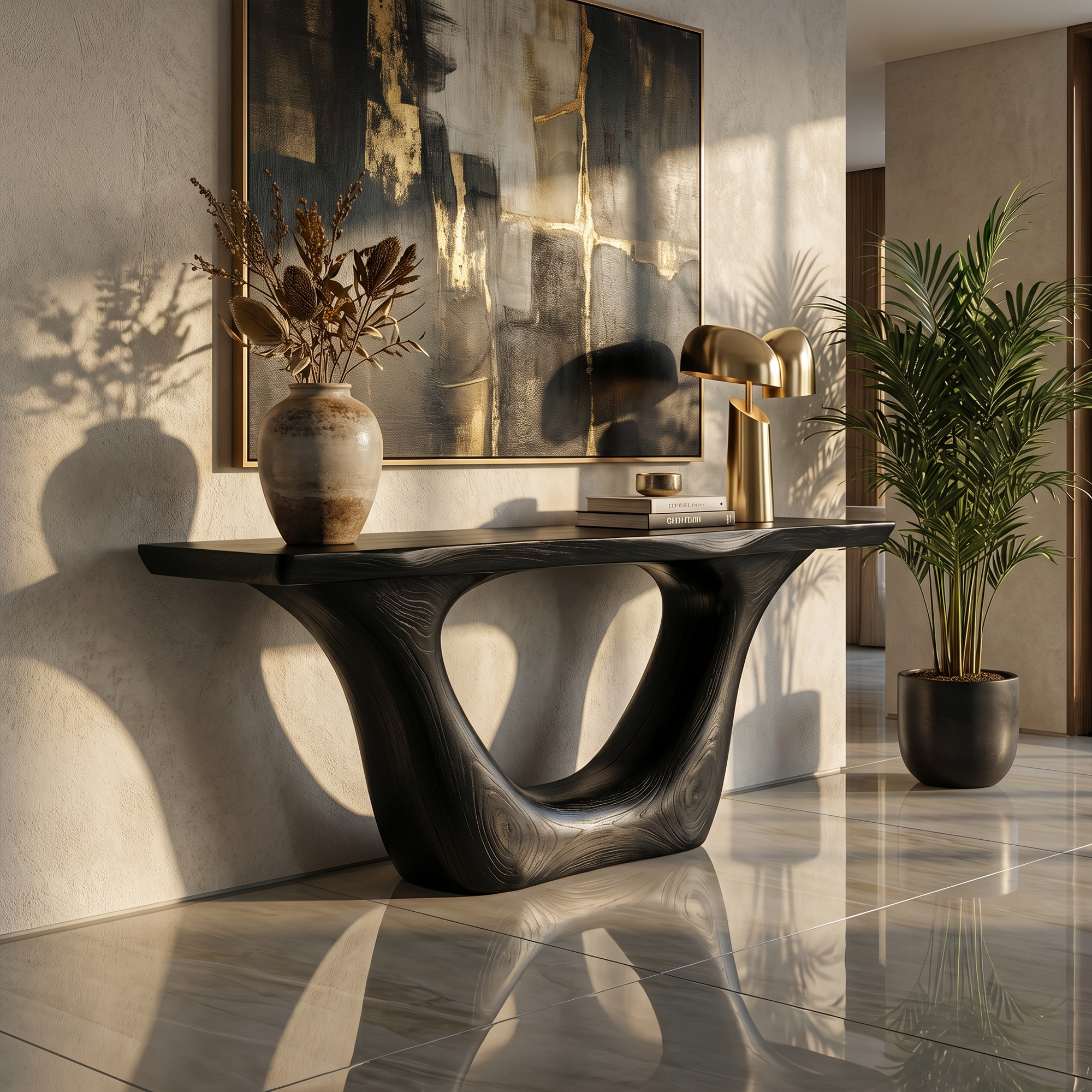 Contemporary Organic Sculptural Console Table For Entryway And Living Room Space SINLKICS565
