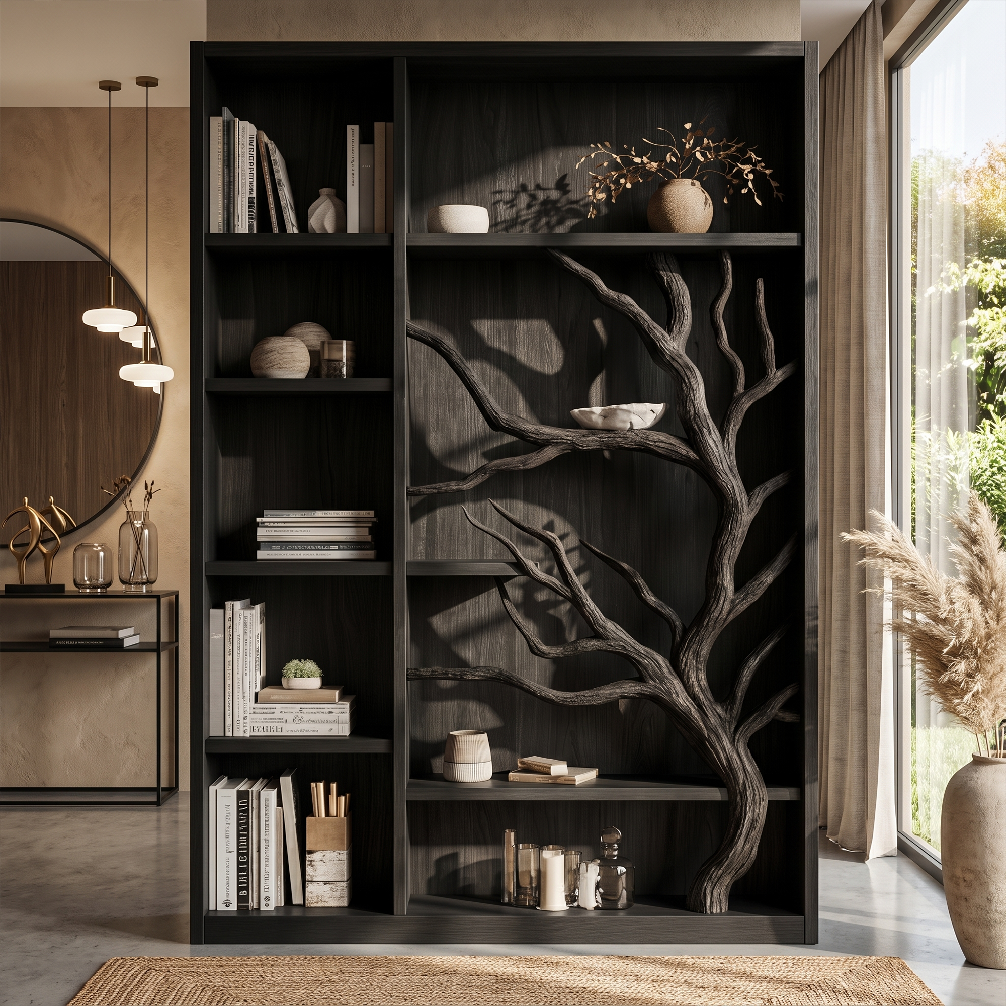 Tree Bookcase Cabinet With Open Display Shelves For Living Room And Study SINLKISC537