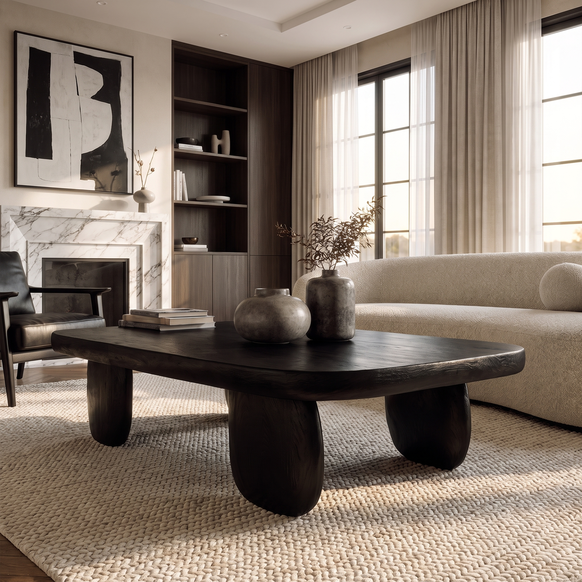 Minimal Coffee Table With Organic Pedestal Base For Living Room SINLKICF410