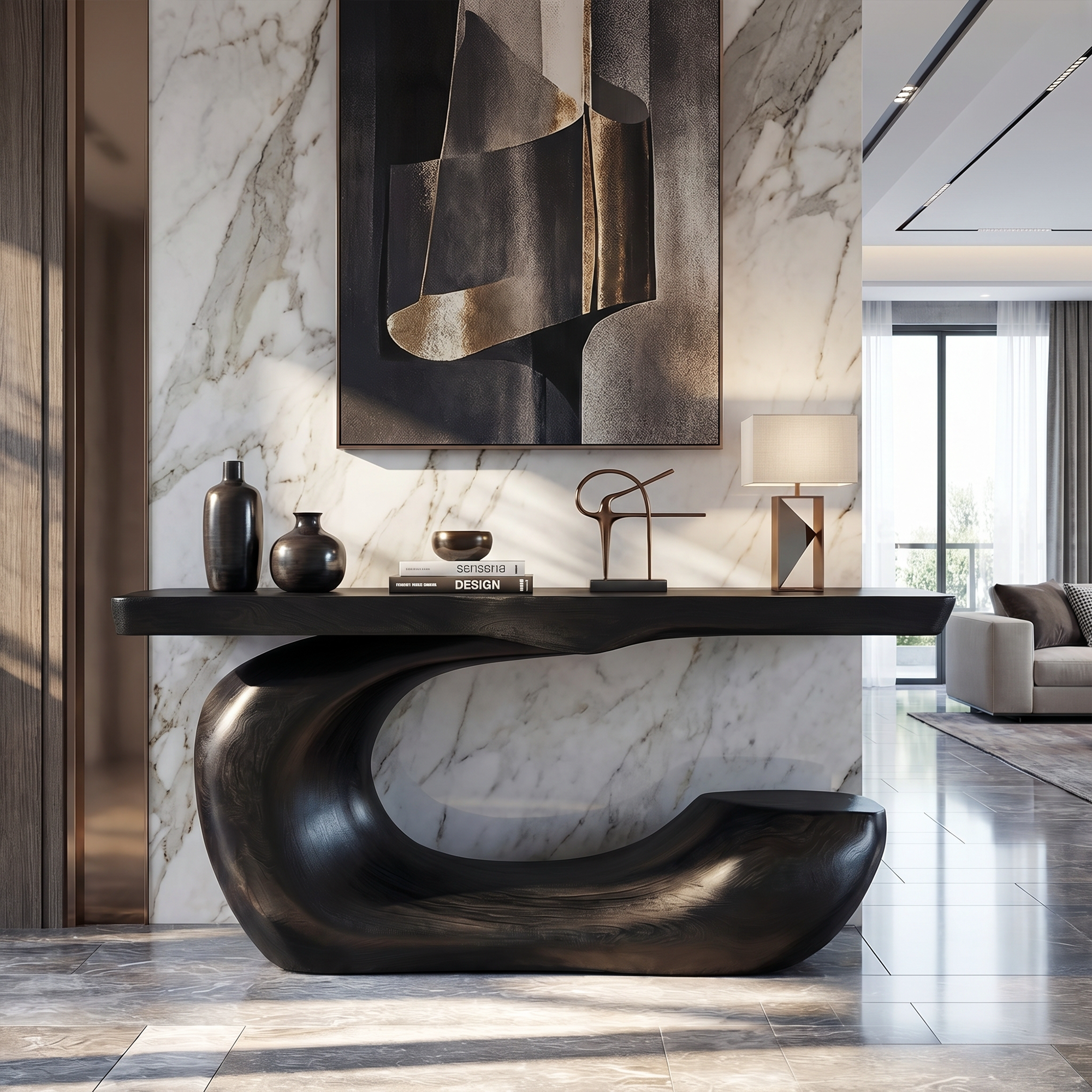 Artistic Abstract Sculptural Console Table For Entryway And Living Room Space SINLKICS566