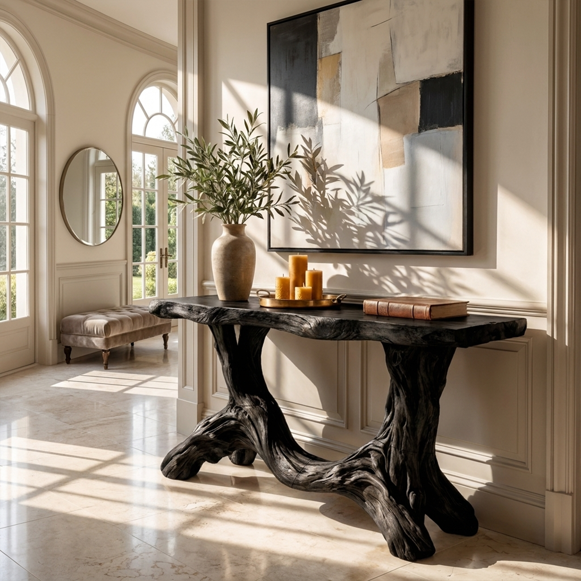Sculptural Single Pedestal Console Table Handmade Statement Furniture For Living Room Decor SINLKICS478