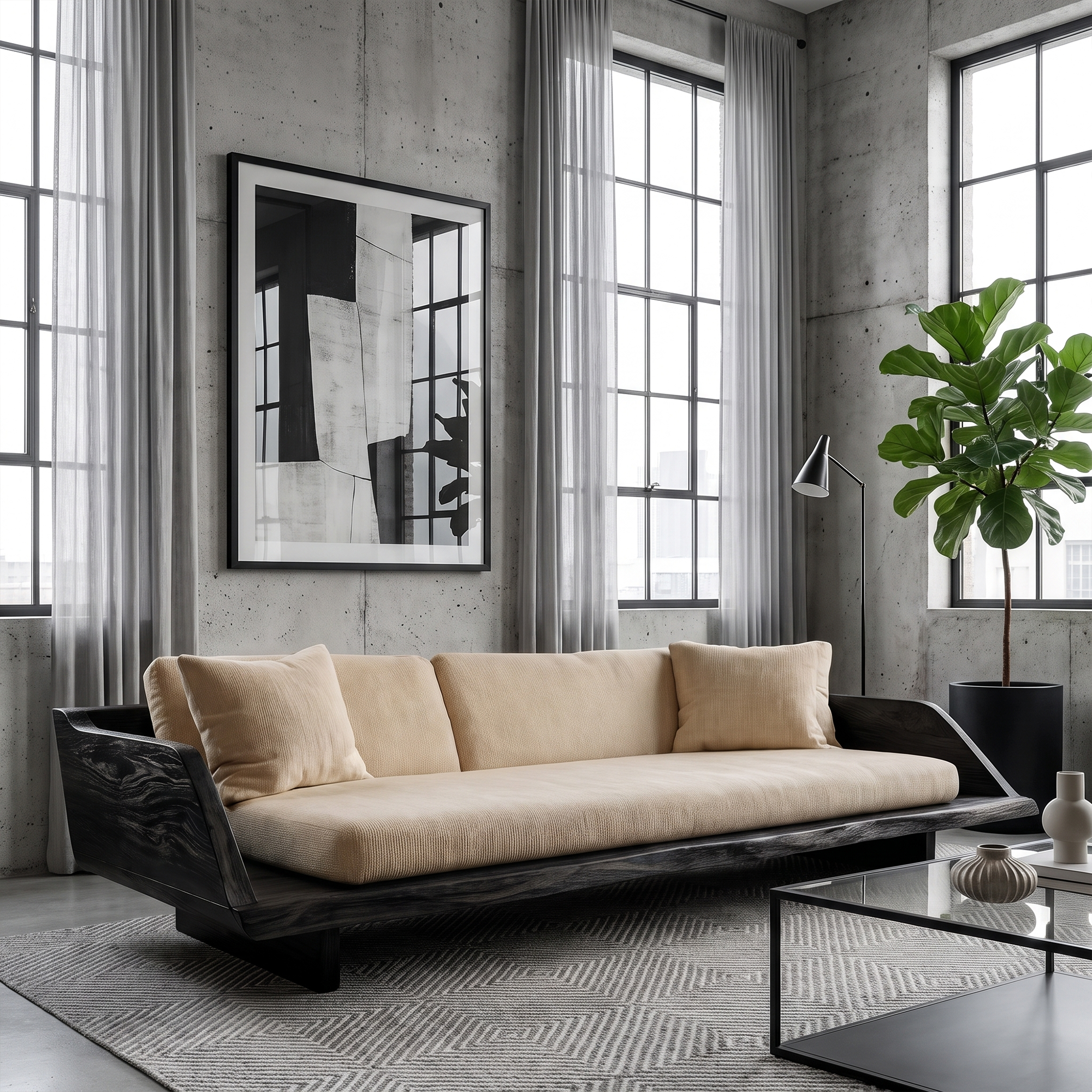 Handcrafted Sofa Frame With Sculptural Wooden Base For Living Room SINLKISF027