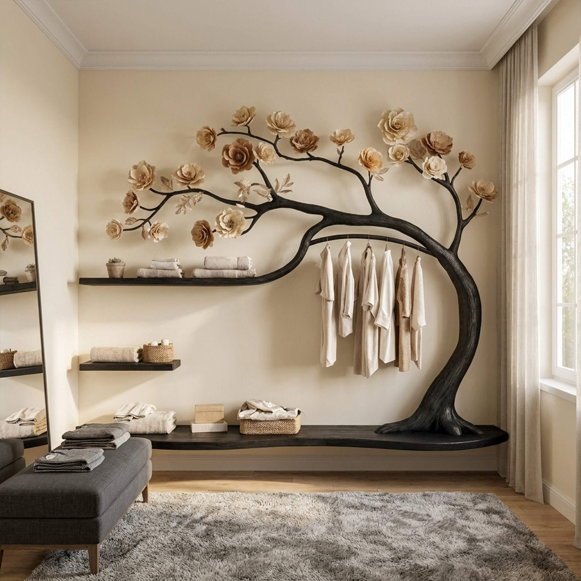 Rustic Tree Wardrobe Solid Wood Handcrafted Bedroom Storage SINLKITCR065
