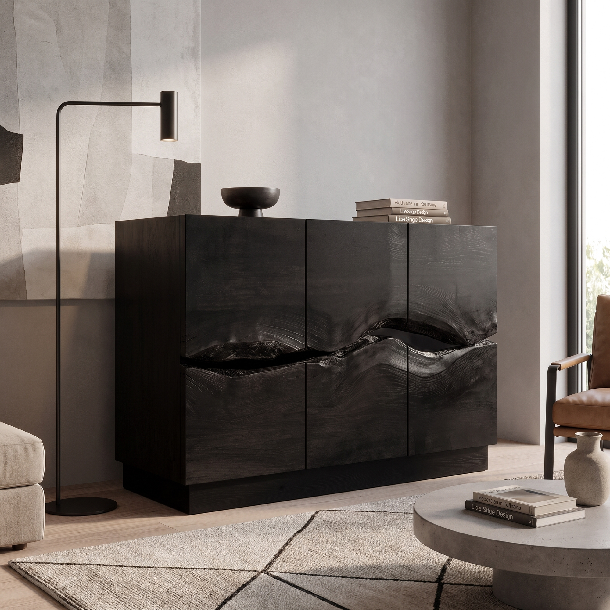 Modern Storage Cabinet With Artistic Carved Wood Doors For Entryway SINLKISC539