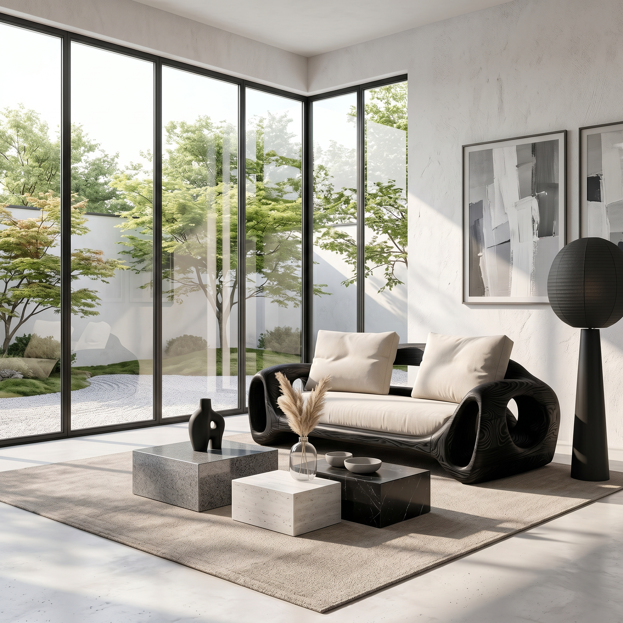 Organic Sofa Frame With Sculptural Circular Armrests For Living Room SINLSASF030