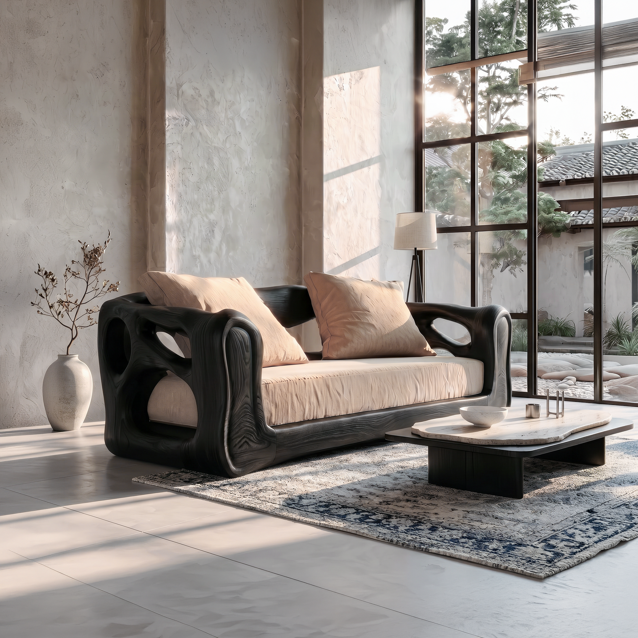 Contemporary Sofa Frame With Organic Flowing Wood Design For Living Room SINLSASF032