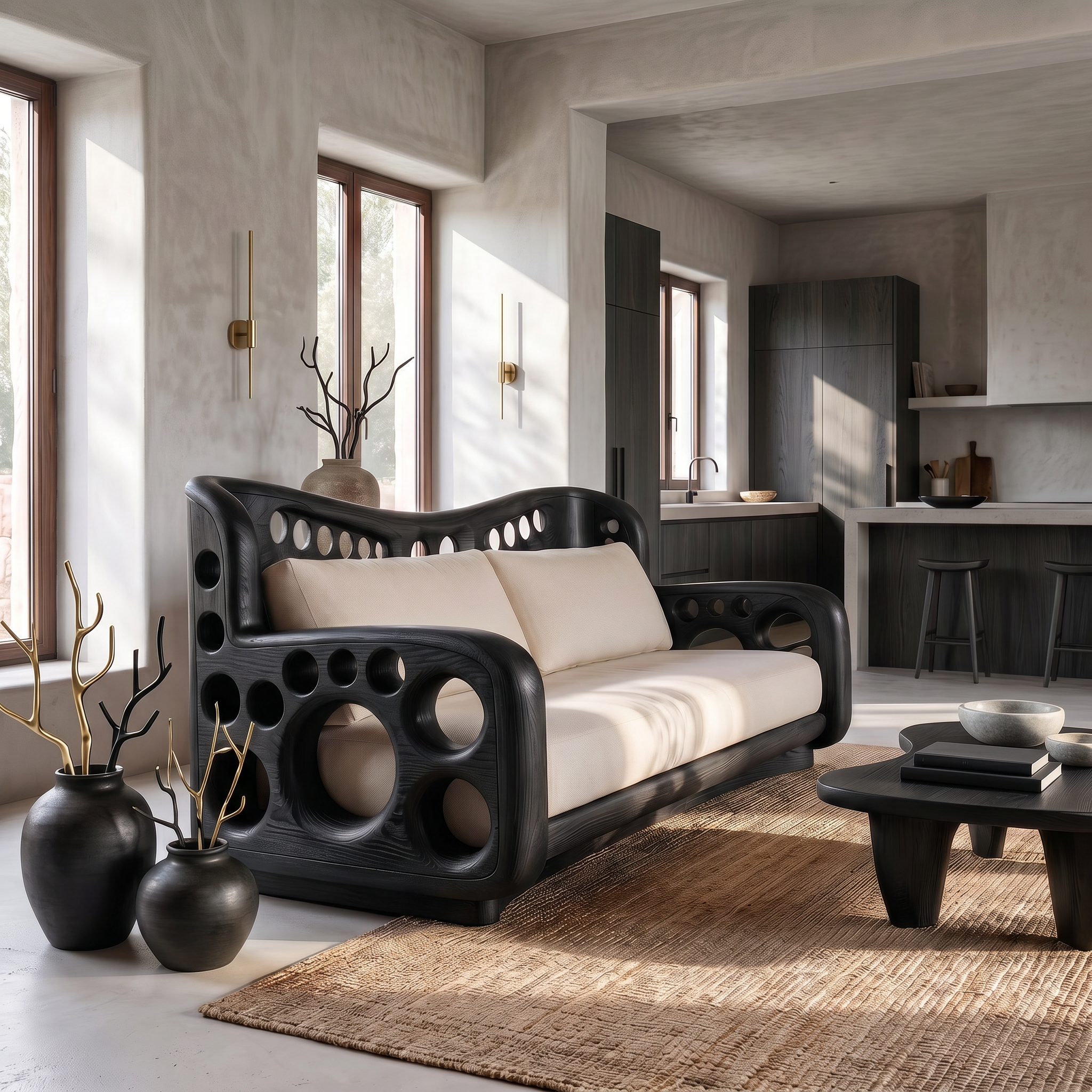 Organic Lounge Sofa With Sculptural Solid Wood Construction SINLSASF033