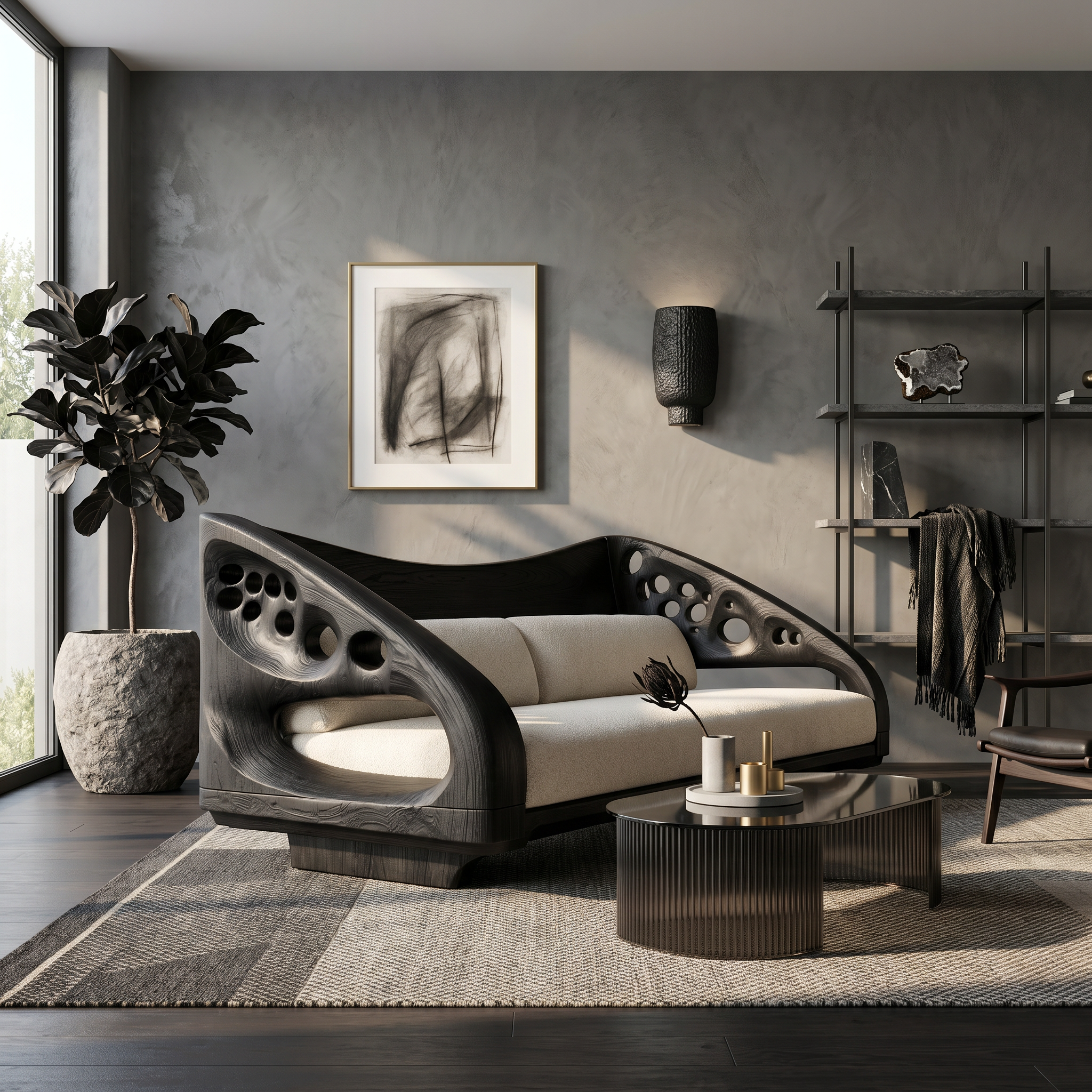 Organic Wooden Sofa Frame With Handcrafted Artistic Design SINLSASF036