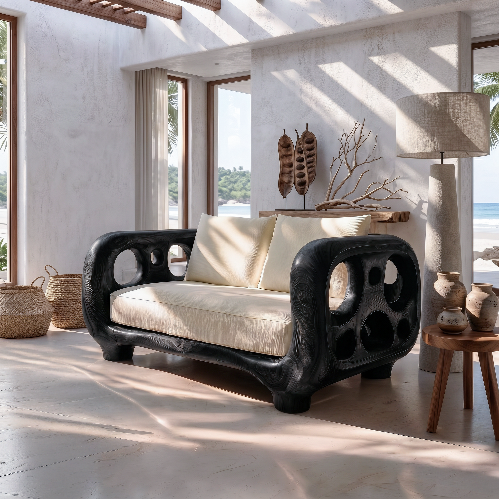 Modern Accent Sofa Frame With Rounded Wooden Arms For Living Room SINLSASF044