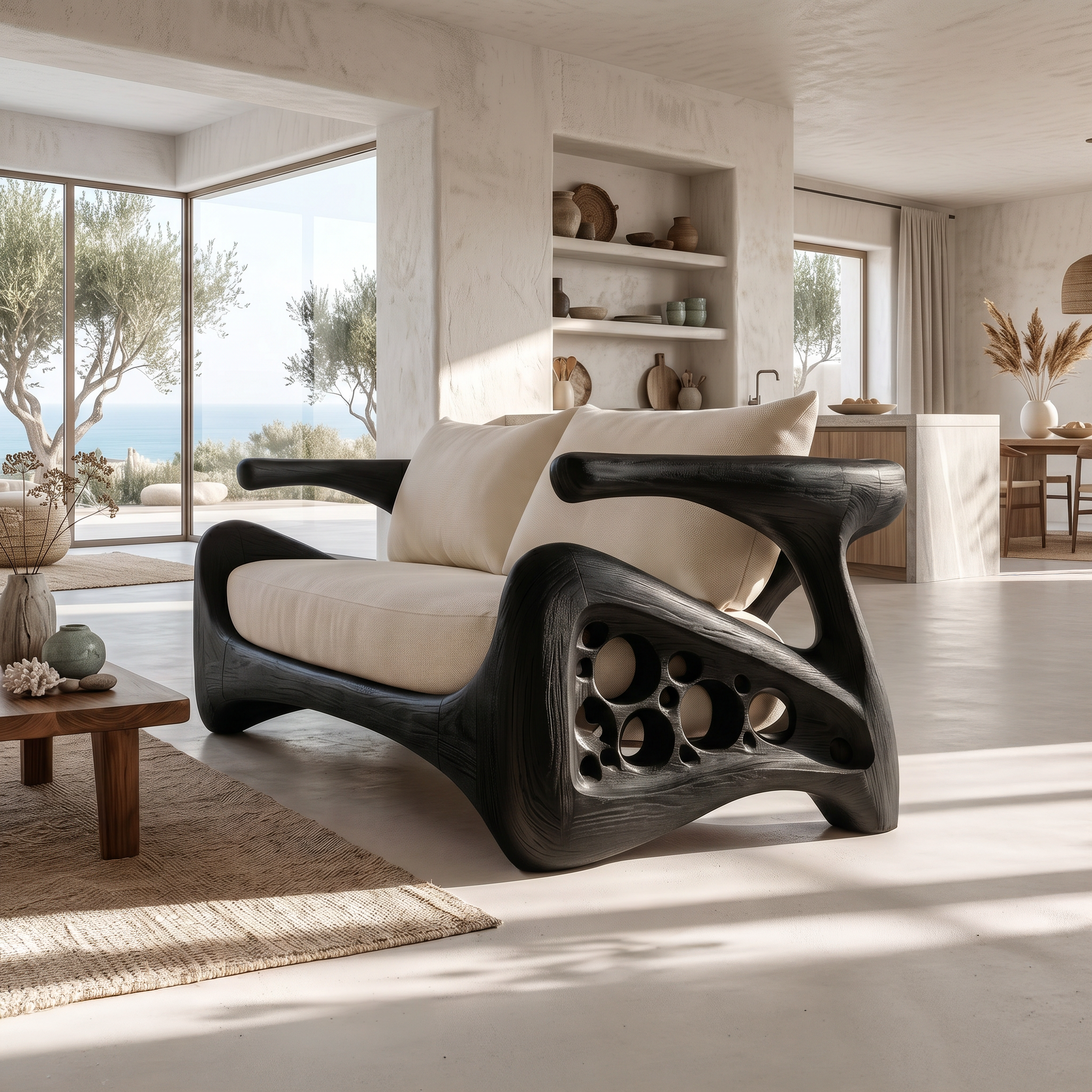 Natural Sofa Frame With Bold Sculptural Armrests For Living Room SINLSASF045