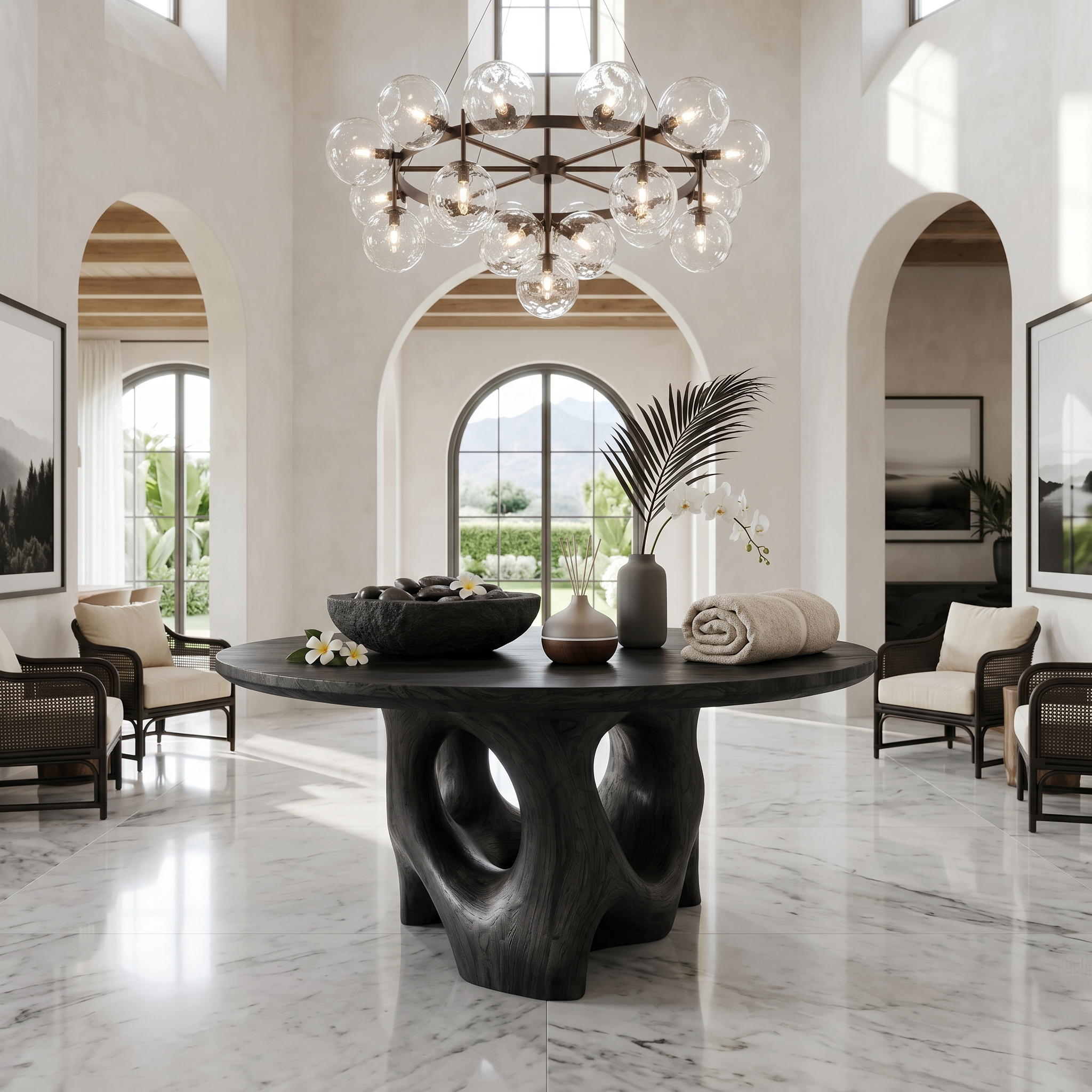 Natural Foyer Center Table With Organic Spiral Form For Entryway And Living Room SINLSAFT055