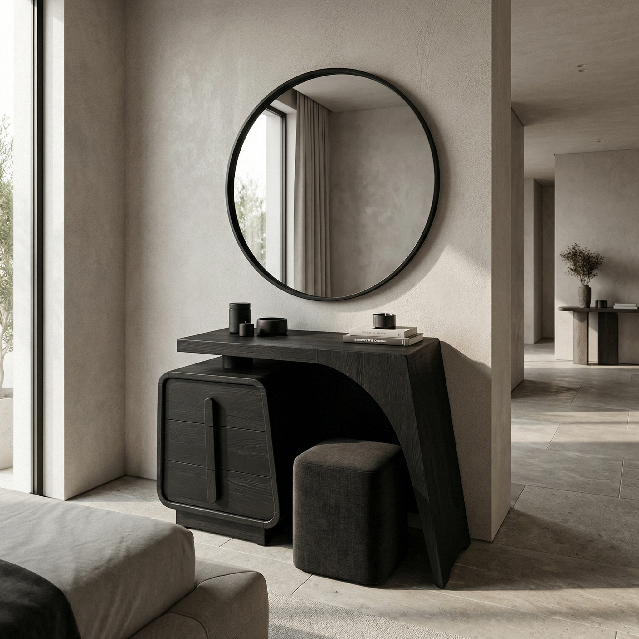 Minimalist Dressing Table With Storage Sculptural Curved Design For Bedroom SINLSABDT051