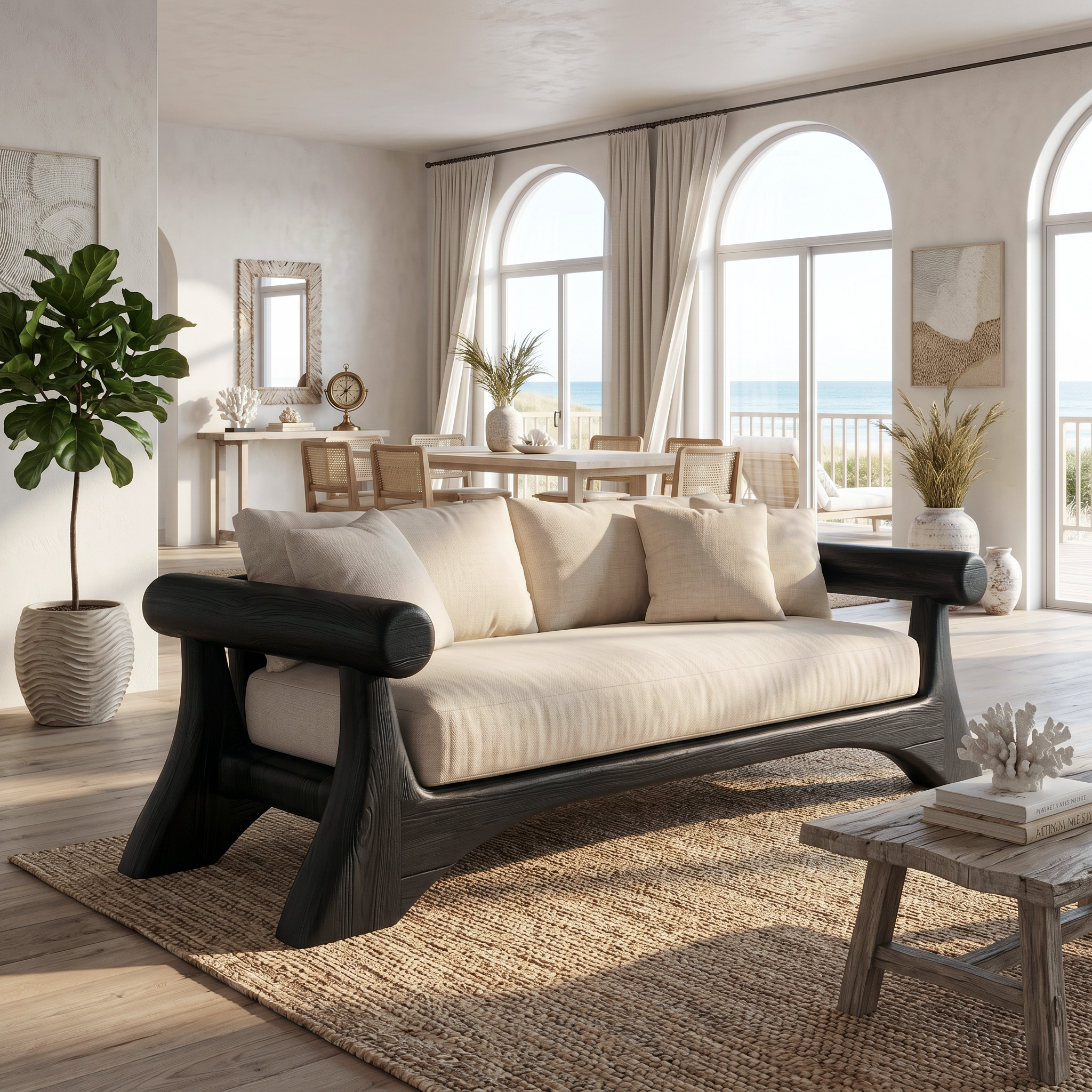 Minimalist Sofa Frame With Curved Solid Wood Arms For Living Room SINLSASF047