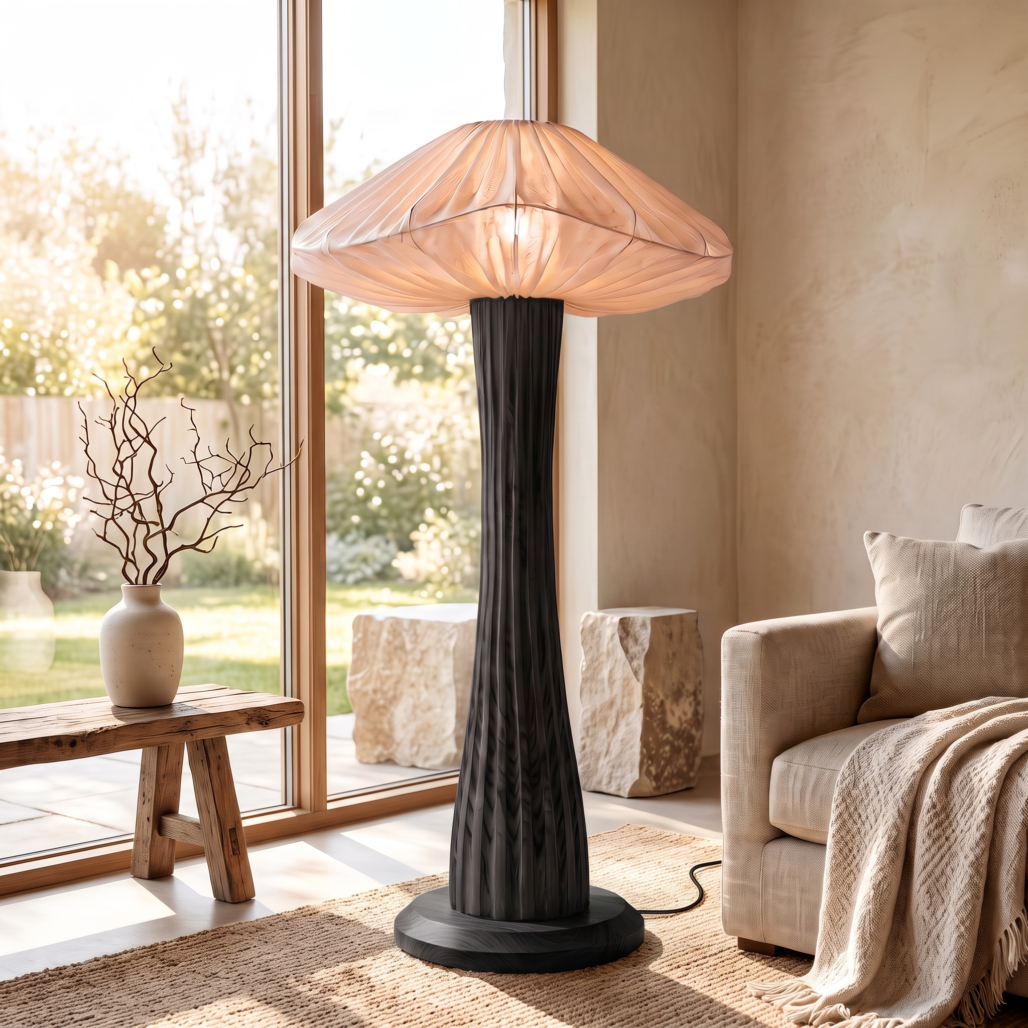 Modern Organic Floor Lamp Pleated Mushroom Shade Living Room SINLSAFLP131