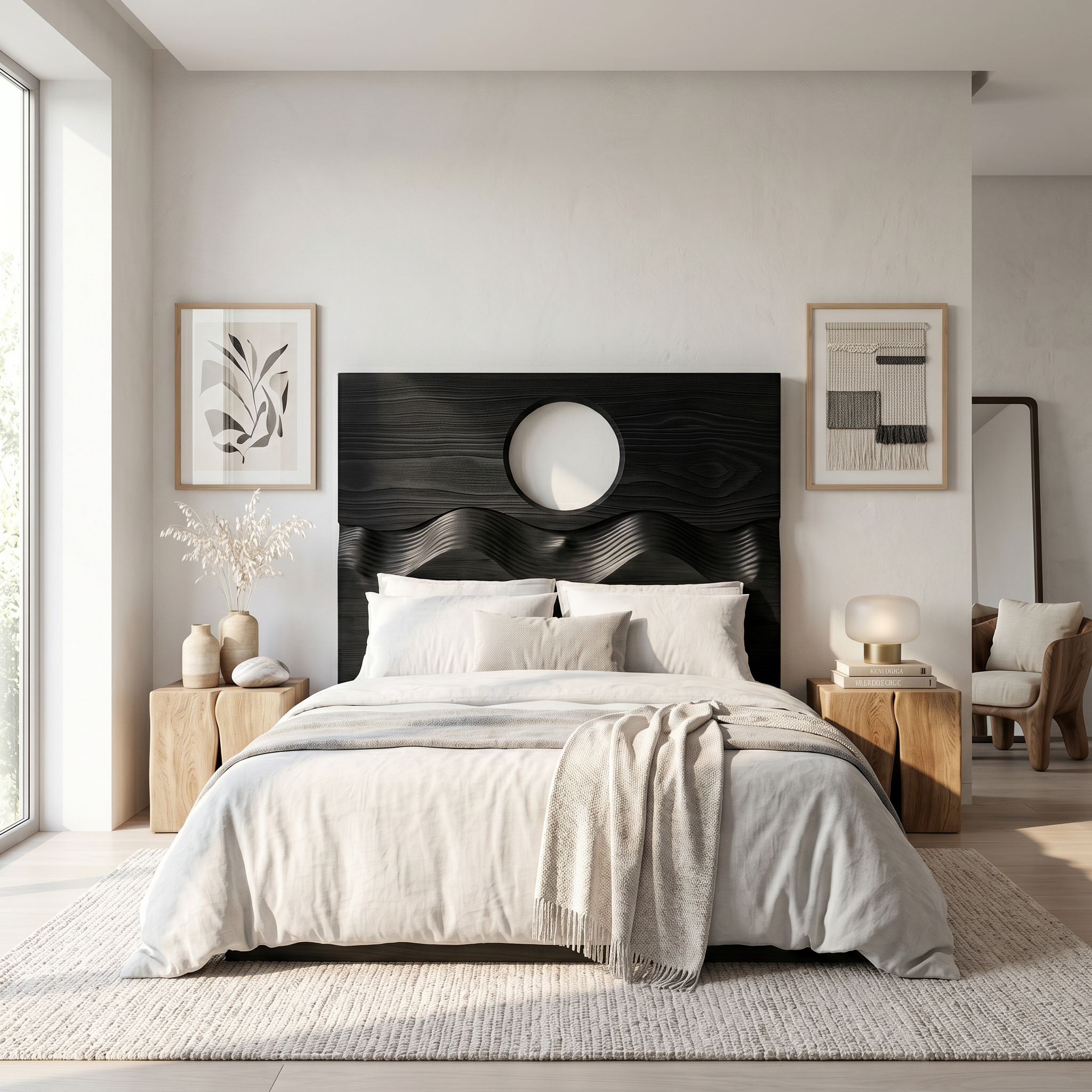 Organic Moon Cutout Headboard Wooden Bed Headboard For Bedroom SINLSAHB043