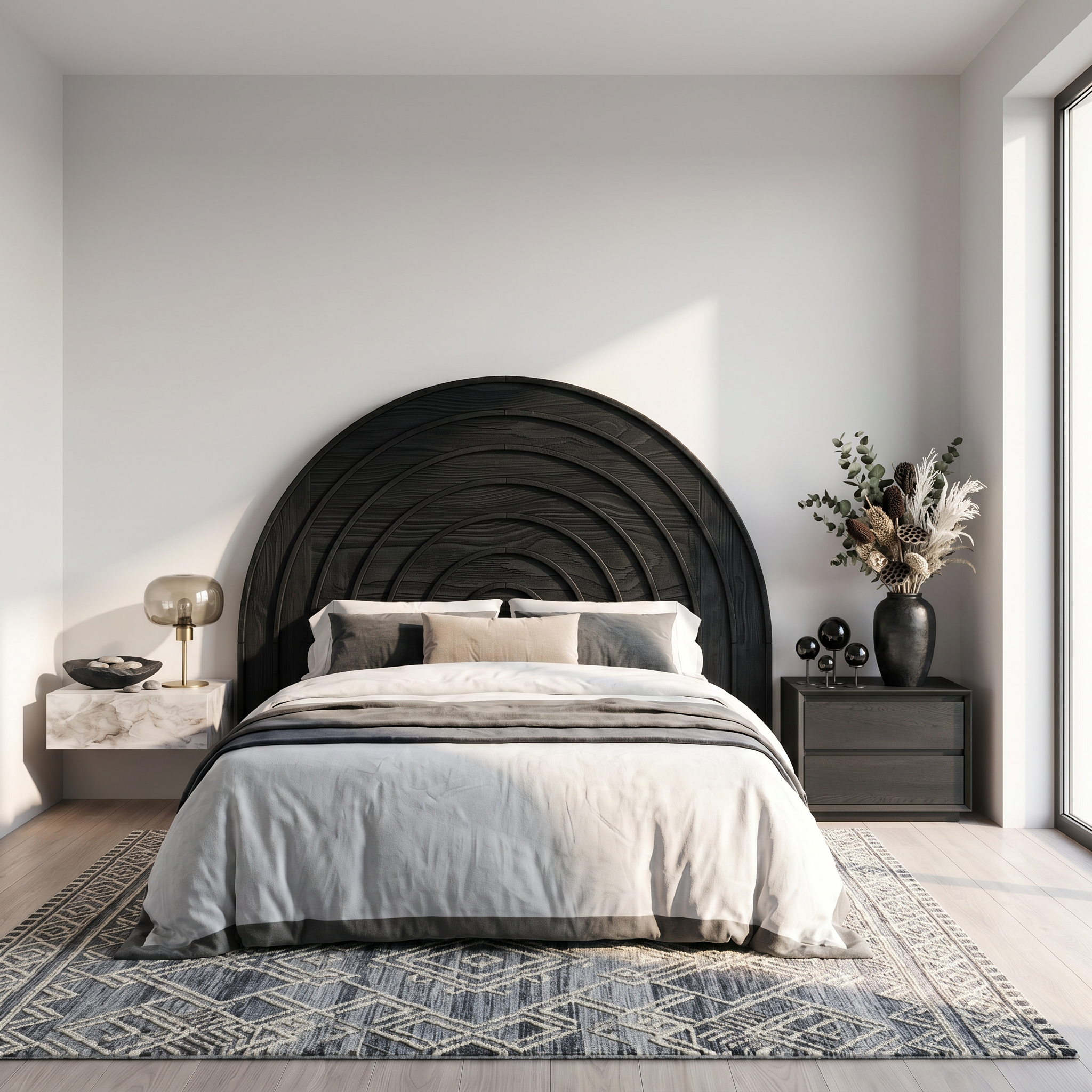 Contemporary Arched Headboard Wooden Bed Headboard For Bedroom SINLSAHB049