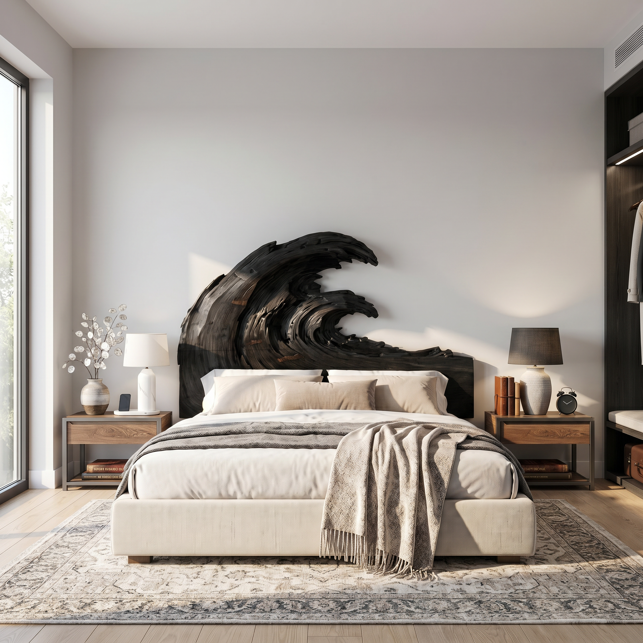 Organic Flowing Grain Headboard Wooden Bed Headboard For Bedroom SINLSAHB058