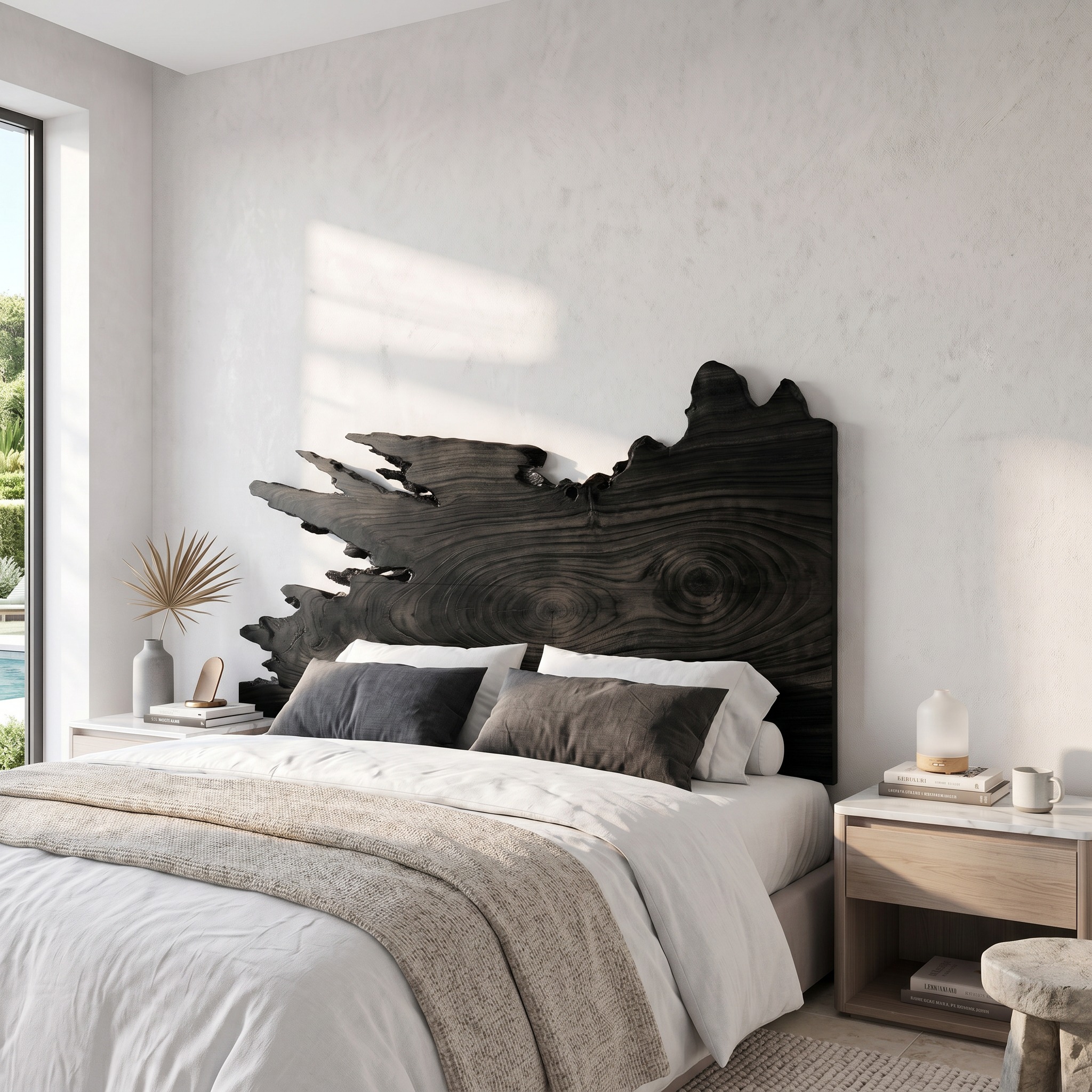 Organic Split Edge Headboard Wooden Bed Headboard For Bedroom SINLSAHB059