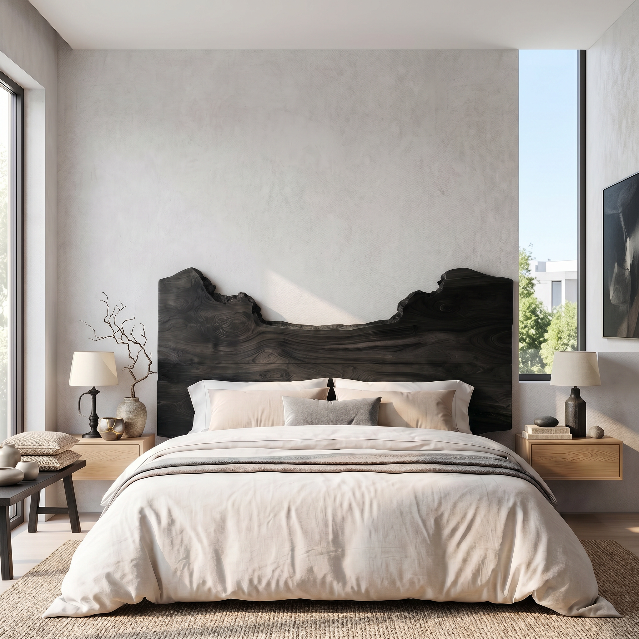 Natural Edge Headboard Wooden Bed Headboard For Bedroom SINLSAHB064