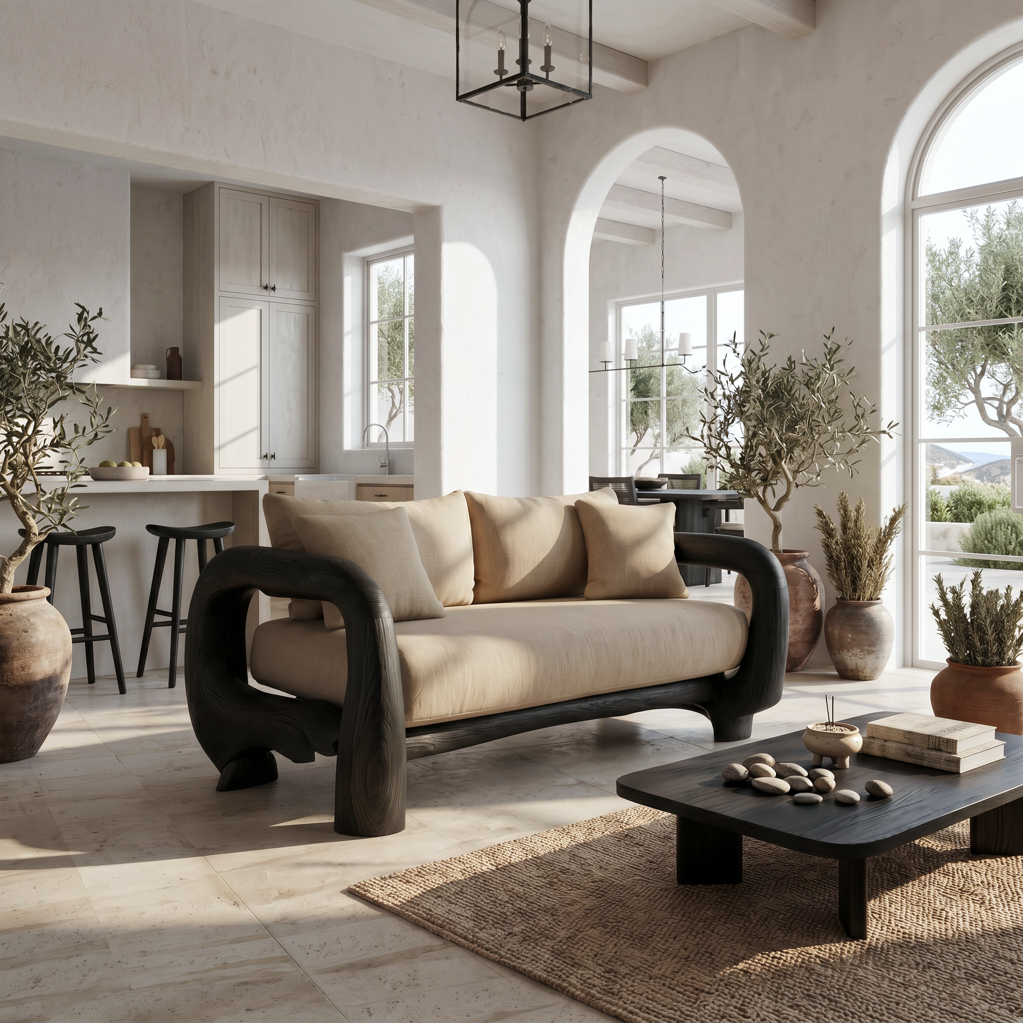 Contemporary Lounge Sofa Frame With Sculptural Wooden Base For Living Room SINLSASF049