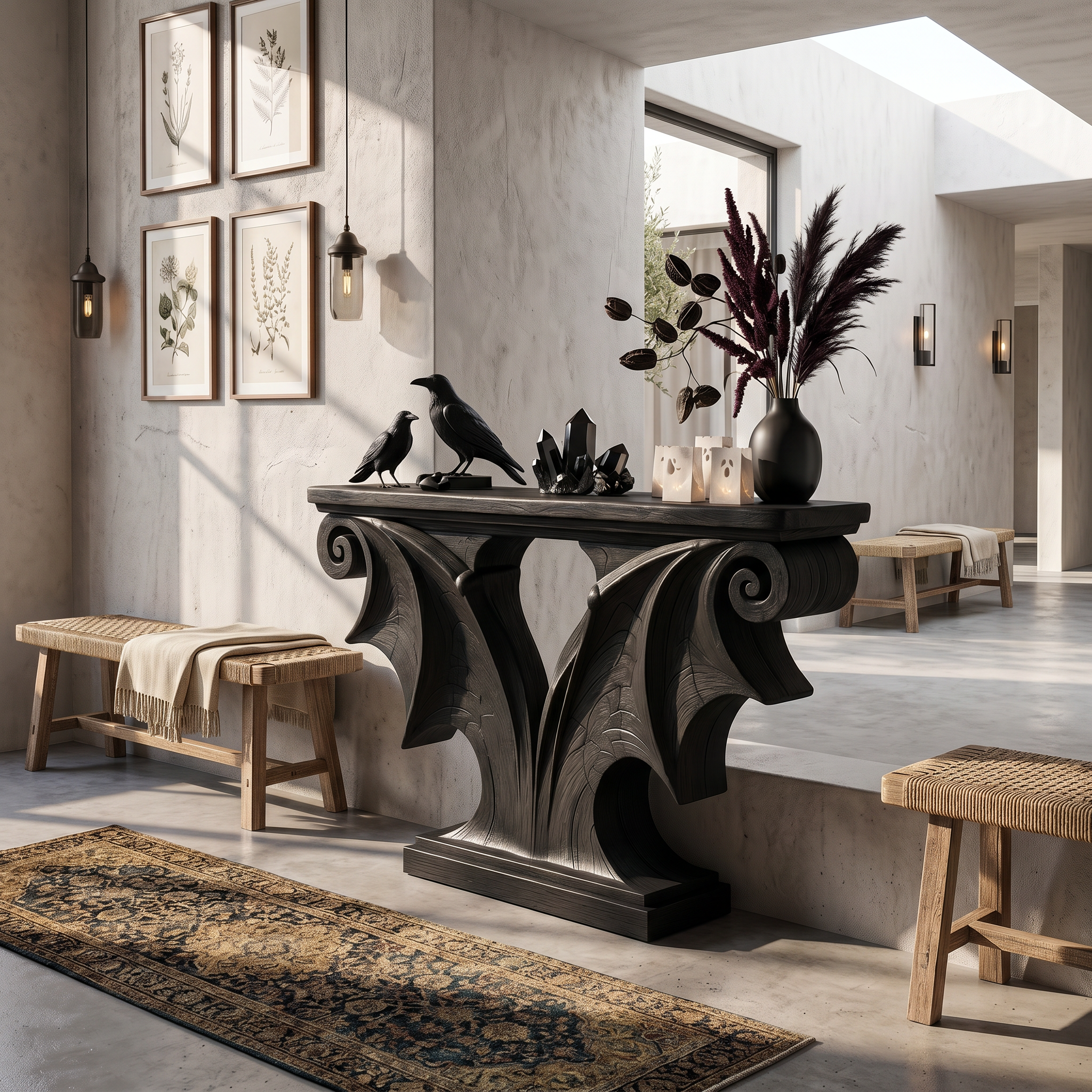 Sculptural Console Table Handcrafted Solid Wood Design For Entryway Living Room SINLSACS676