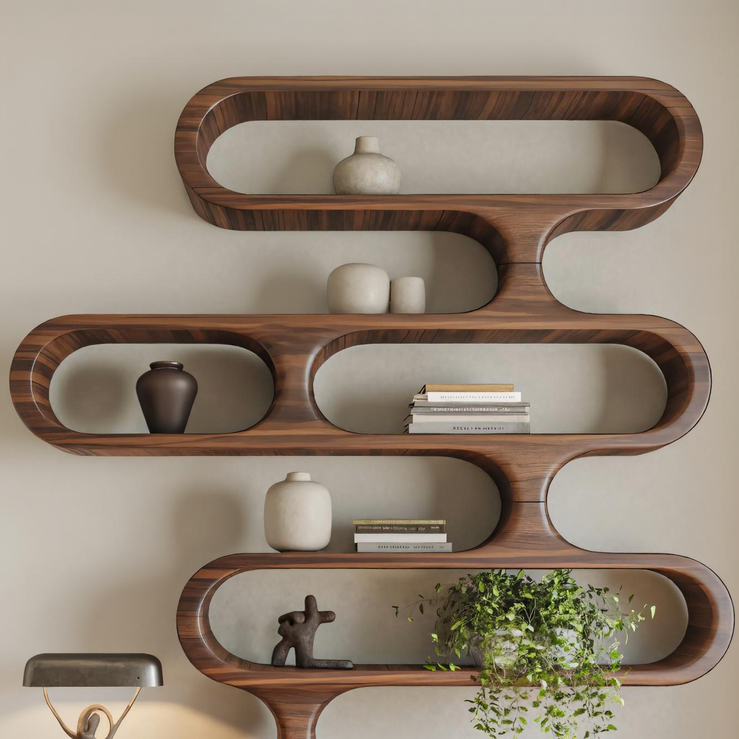 Organic Sculptural Wood Bookshelf With Curved Form For Living Room Or Office SITHTTBS022