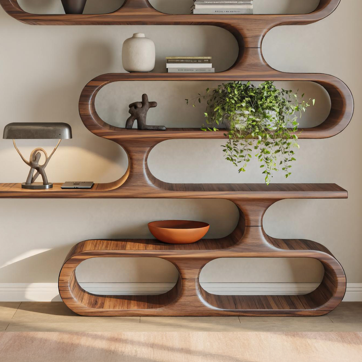 Organic Sculptural Wood Bookshelf With Curved Form For Living Room Or Office SITHTTBS022