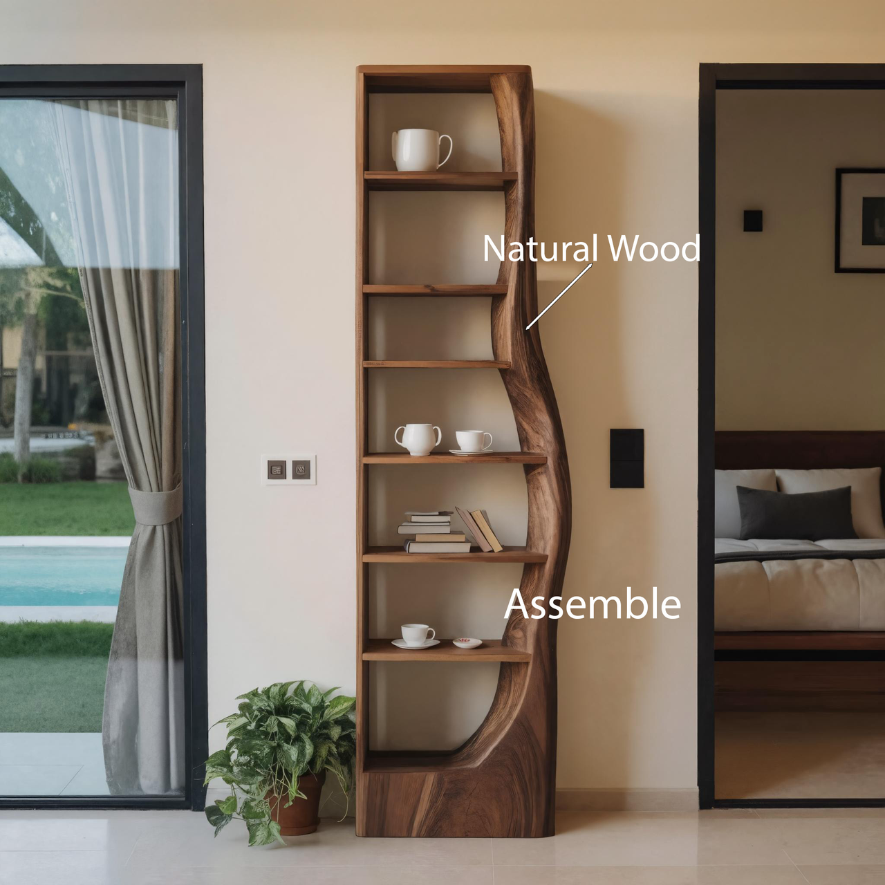 Tall Organic Bookshelf With Curved Design For Living Room Or Bedroom SITHHNSTS001