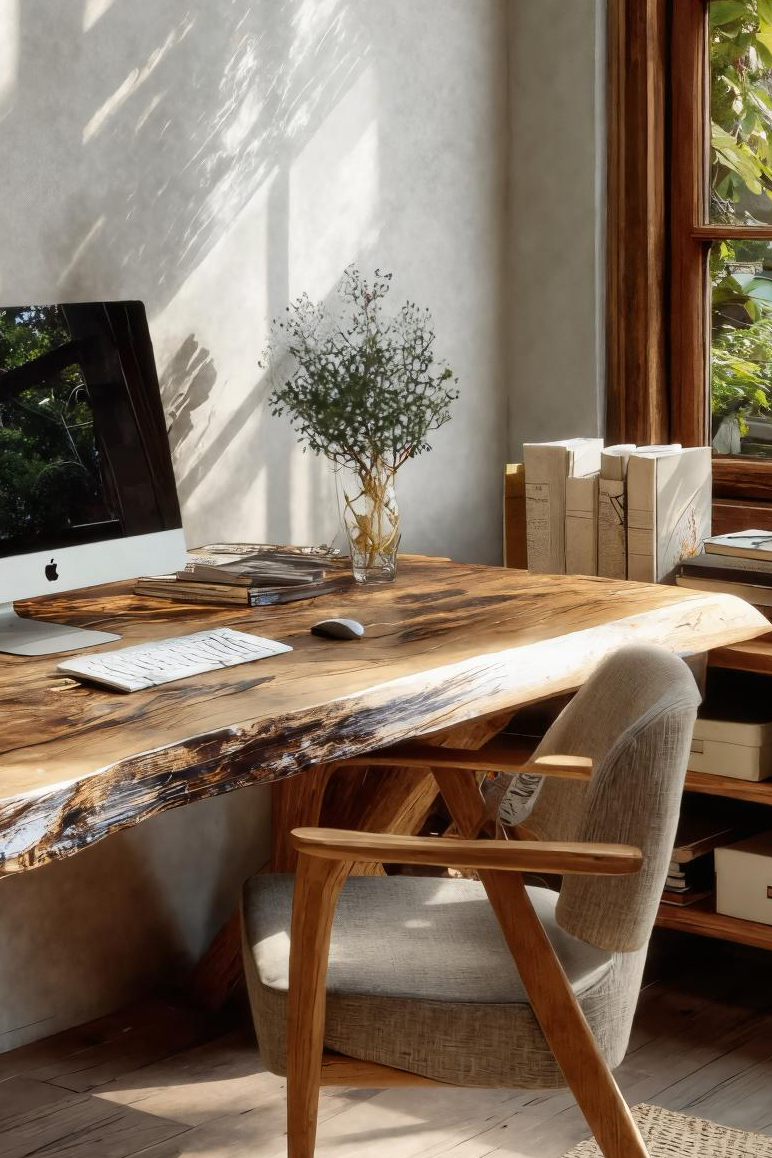Rustic Live Edge Desk With X Legs For Home Office SITHTTDE035