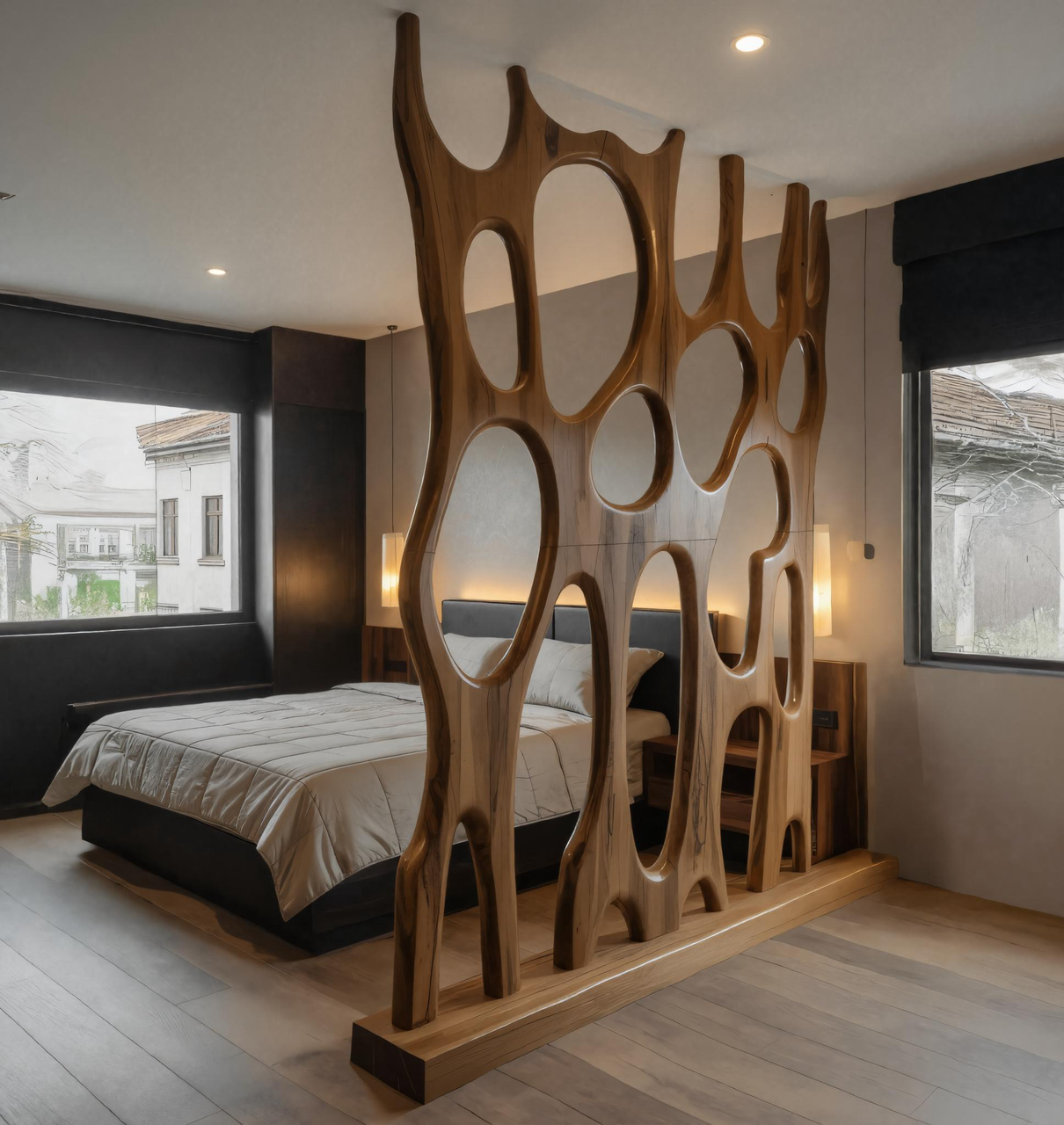 Modern Sculptural Wooden Room Divider For Bedroom Or Living Room SITHHNDVR002