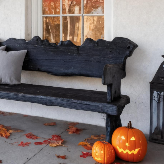 Rustic Carved Wooden Bench Black Seat For Outdoor Or Entryway SITHTTHW003