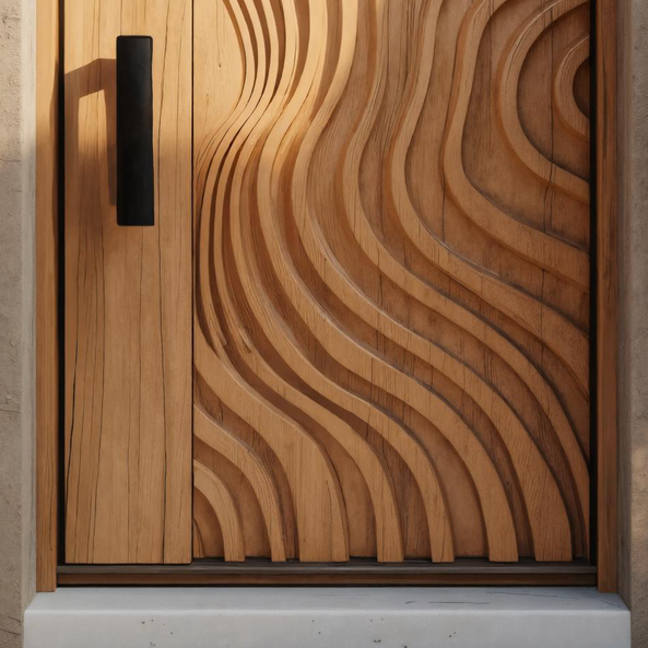 Modern Carved Arched Front Door With Wave Pattern For Contemporary Home Or Entryway SITHTTDOR022