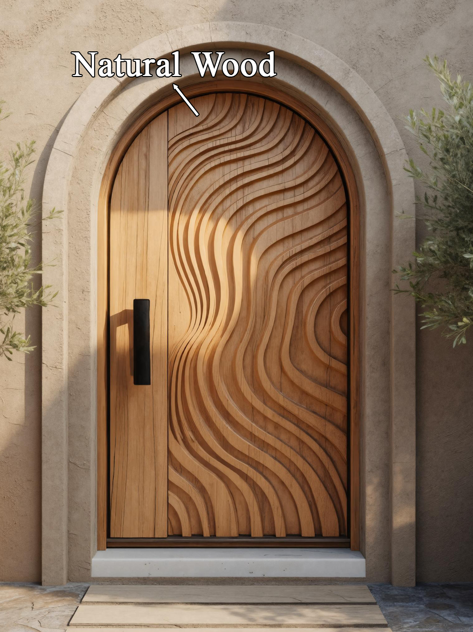 Modern Carved Arched Front Door With Wave Pattern For Contemporary Home Or Entryway SITHTTDOR022