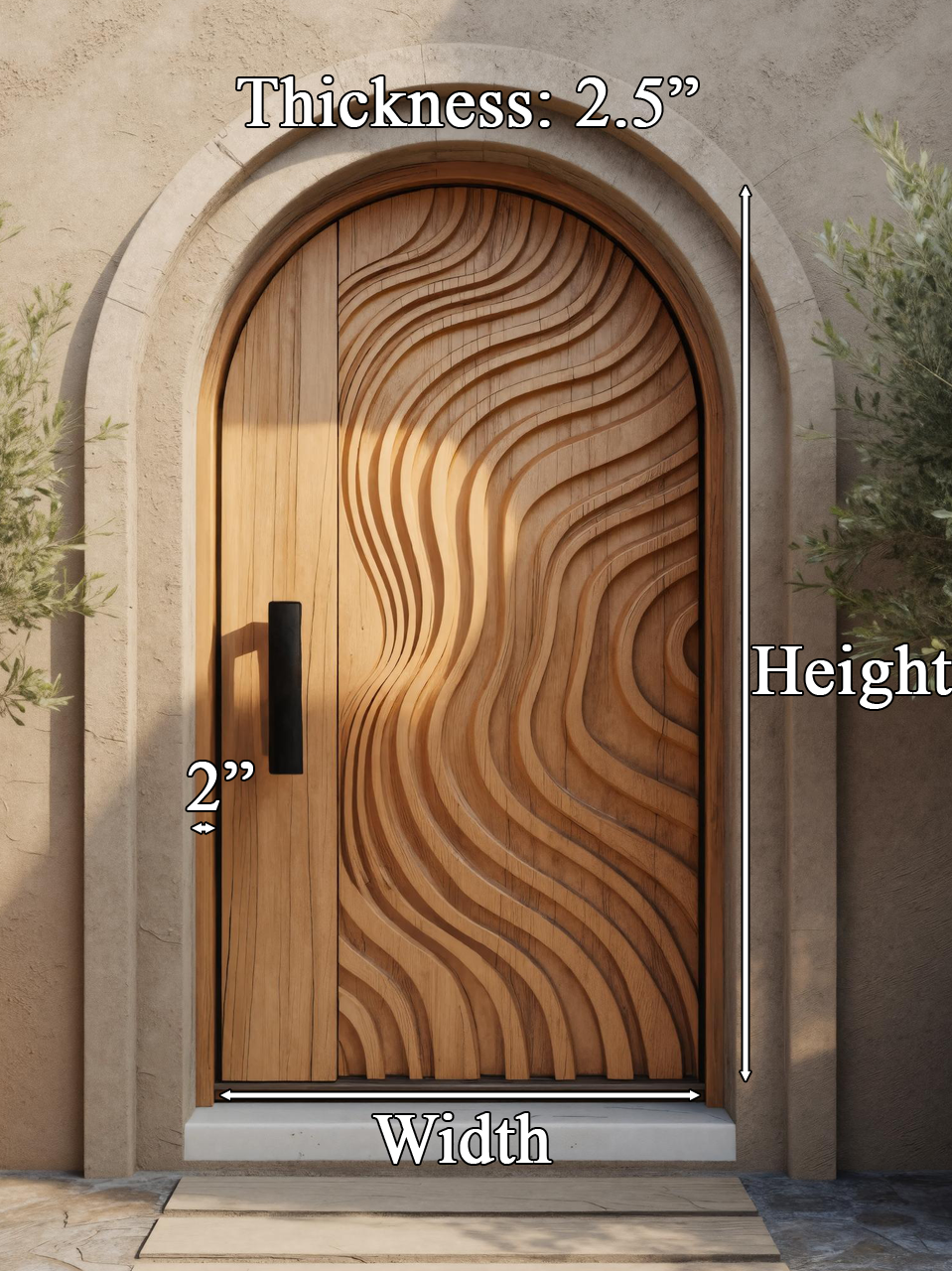 Modern Carved Arched Front Door With Wave Pattern For Contemporary Home Or Entryway SITHTTDOR022