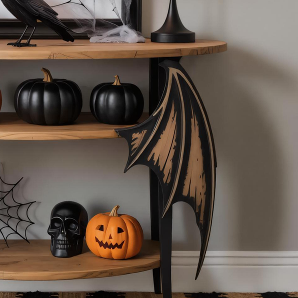 Halloween Wooden Console Table With Bat Wing Legs And Shelves For Entryway Decoration SITHHNHW002